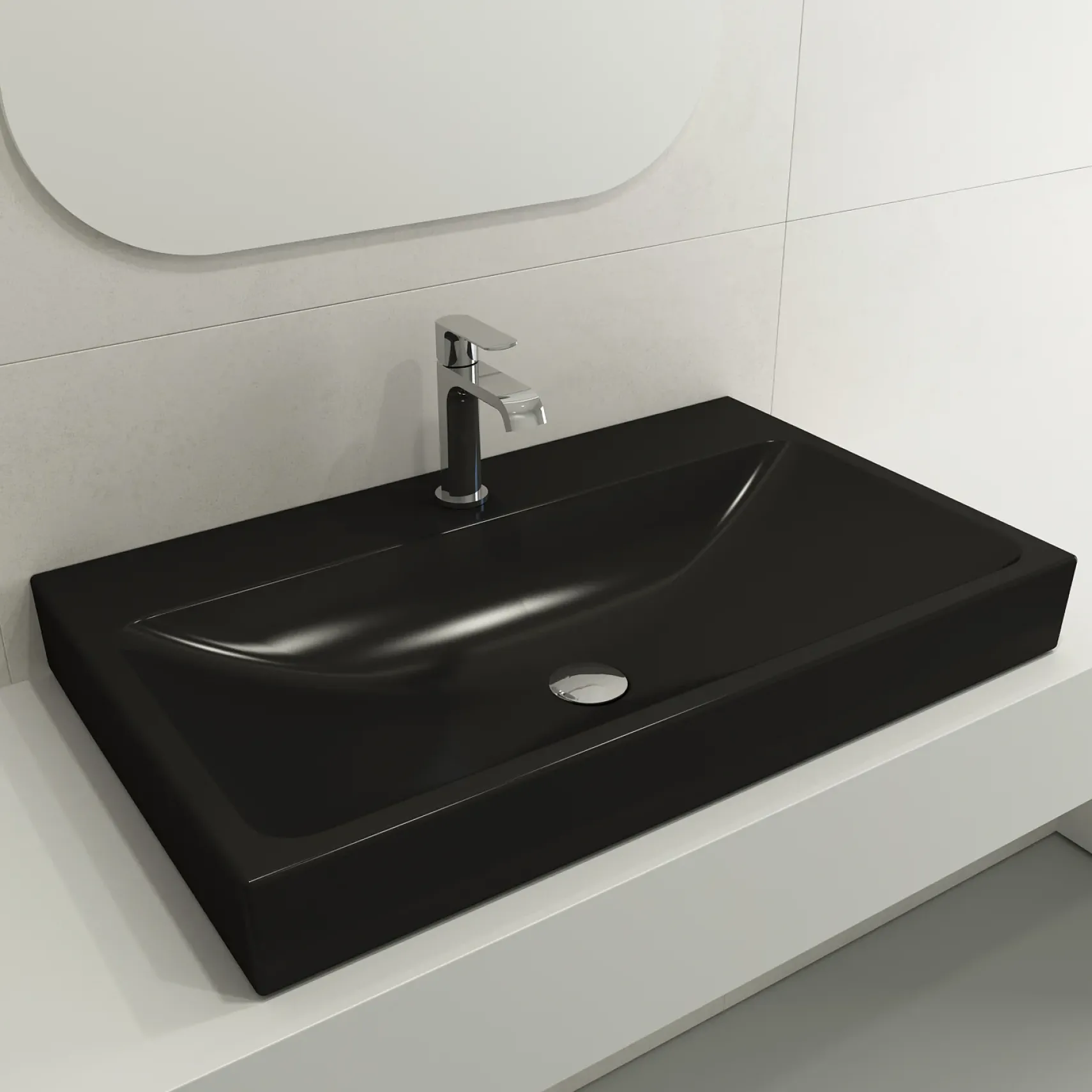 BOCCHI Scala 32" Rectangle Wallmount Fireclay Bathroom Sink, Matte Black, Single Faucet Hole, 1078-004-0126