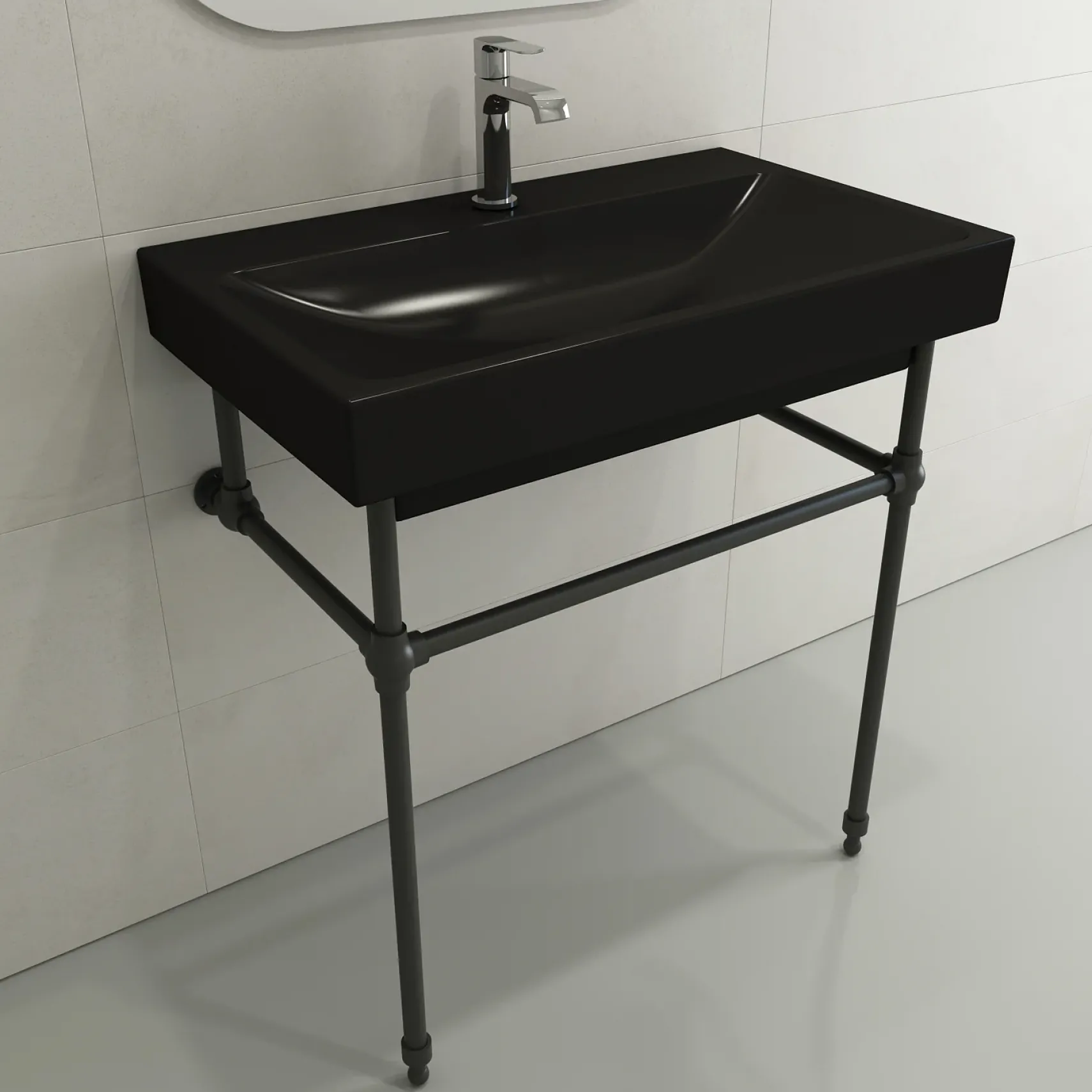 BOCCHI Scala 32" Rectangle Wallmount Fireclay Bathroom Sink, Matte Black, Single Faucet Hole, 1078-004-0126