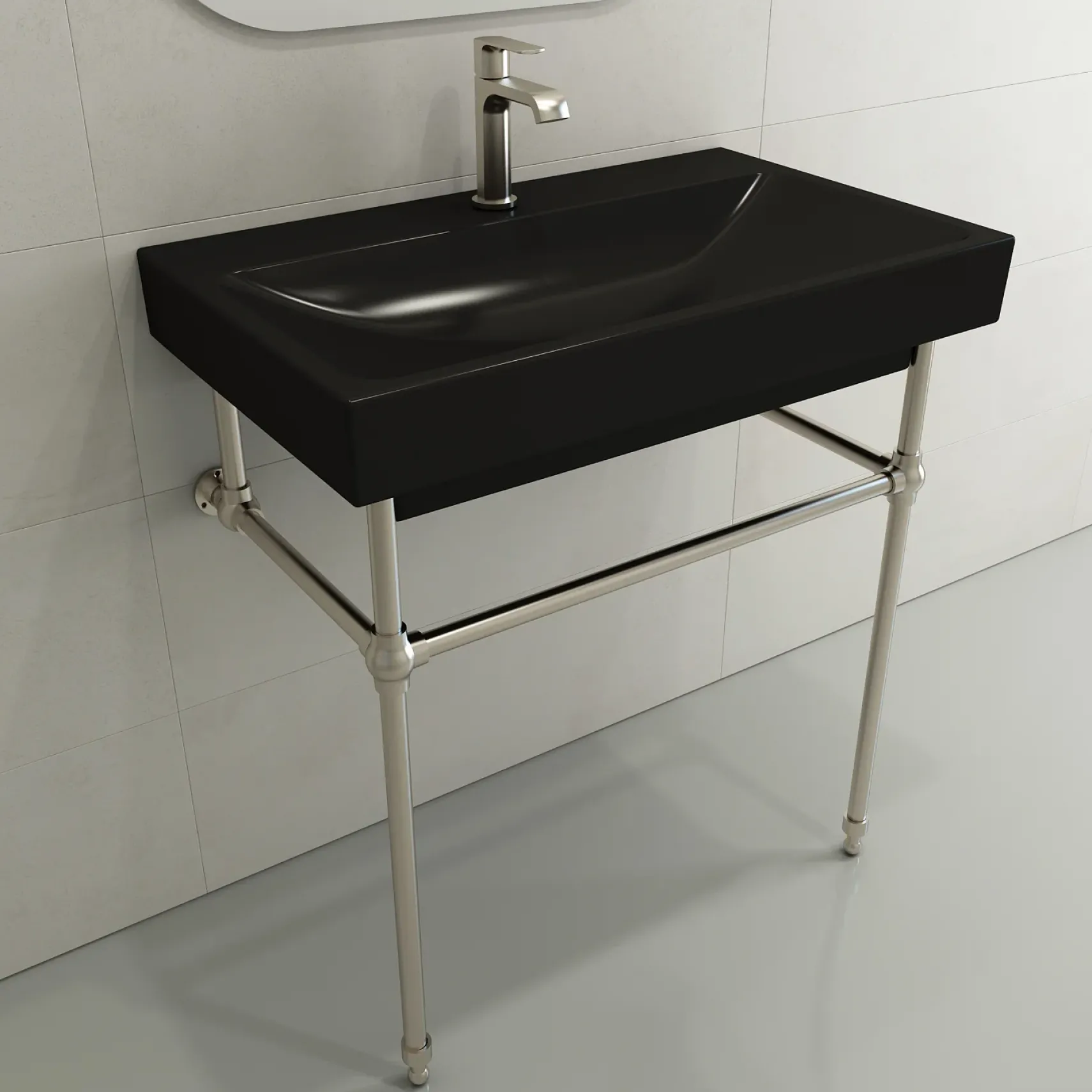 BOCCHI Scala 32" Rectangle Wallmount Fireclay Bathroom Sink, Matte Black, Single Faucet Hole, 1078-004-0126