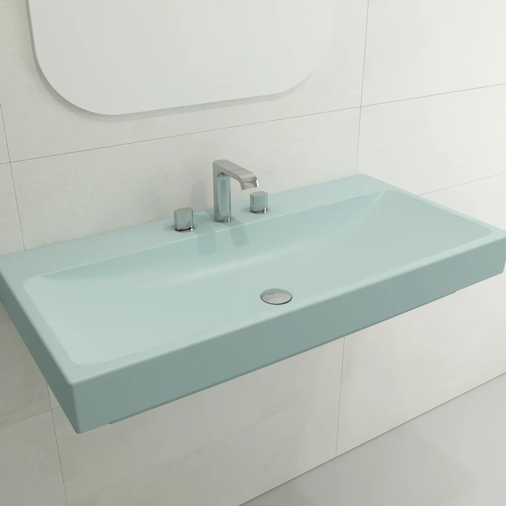 BOCCHI Scala 40" Rectangle Wallmount Fireclay Bathroom Sink, Matte Ice Blue, 3 Faucet Hole, 1079-029-0127