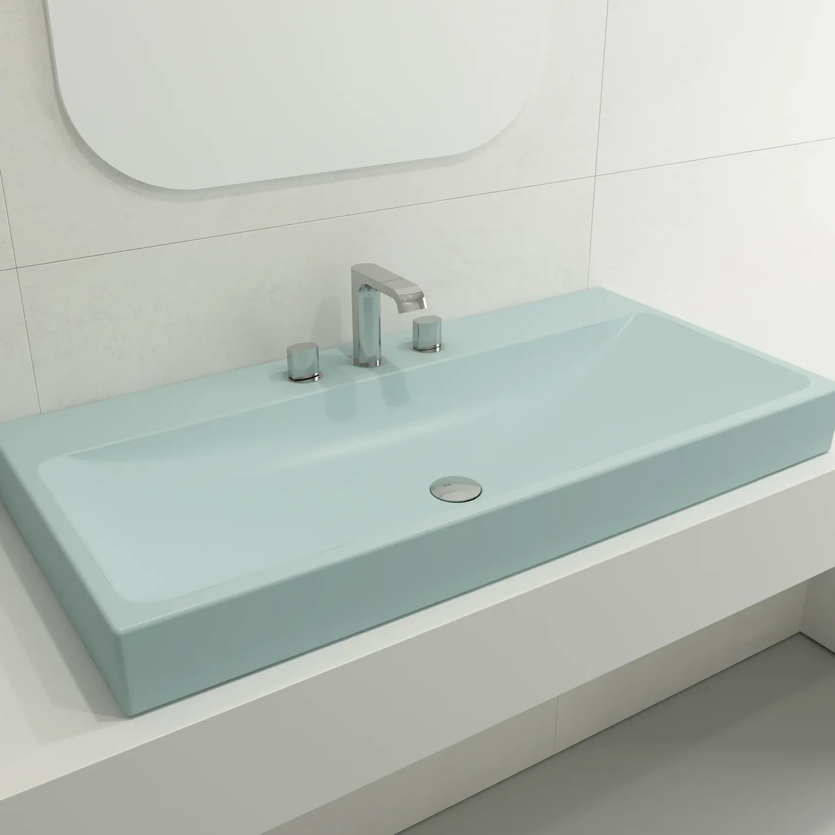 BOCCHI Scala 40" Rectangle Wallmount Fireclay Bathroom Sink, Matte Ice Blue, 3 Faucet Hole, 1079-029-0127