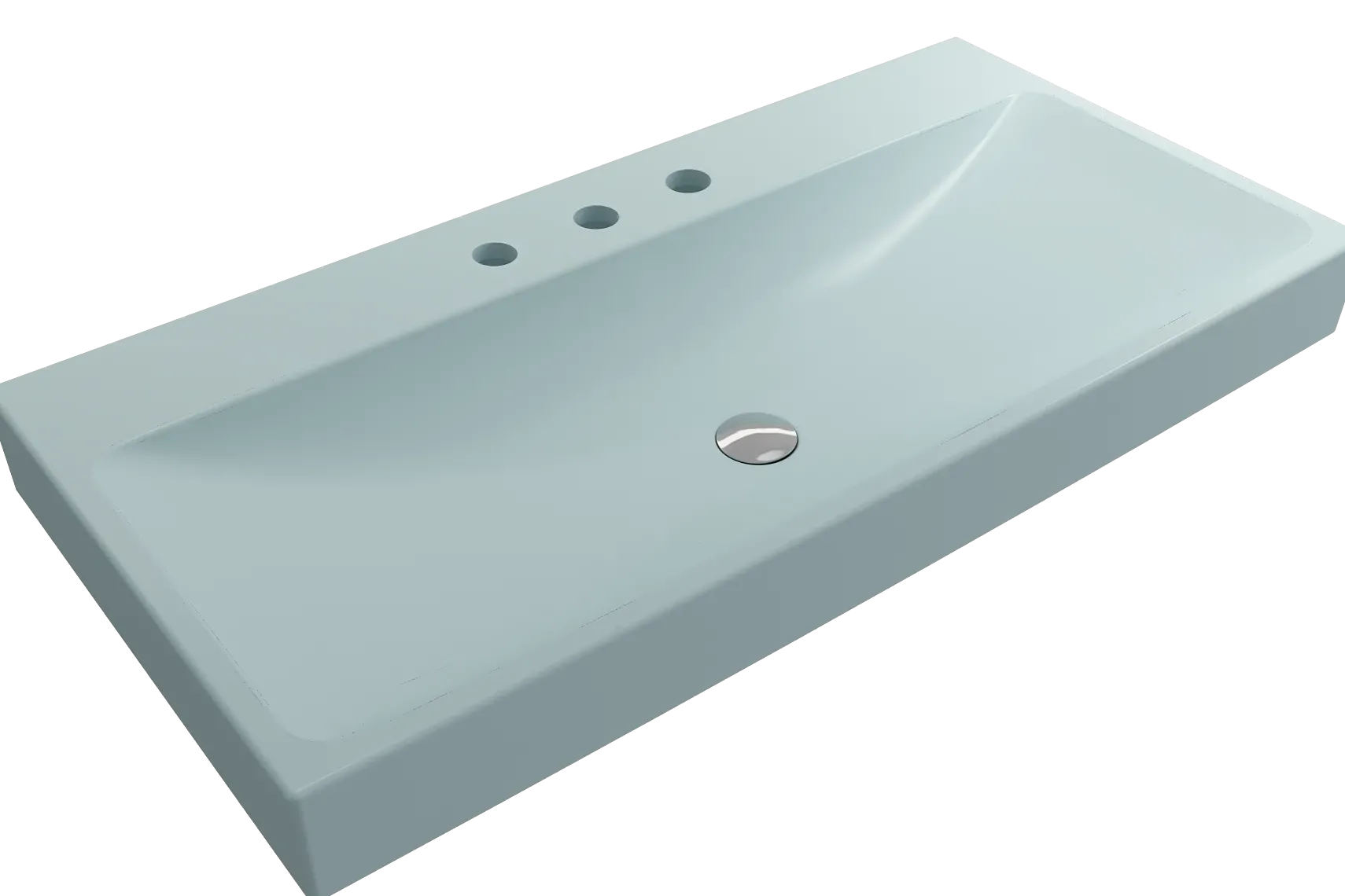 BOCCHI Scala 40" Rectangle Wallmount Fireclay Bathroom Sink, Matte Ice Blue, 3 Faucet Hole, 1079-029-0127