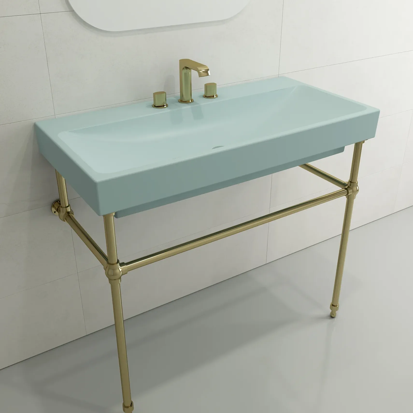 BOCCHI Scala 40" Rectangle Wallmount Fireclay Bathroom Sink, Matte Ice Blue, 3 Faucet Hole, 1079-029-0127