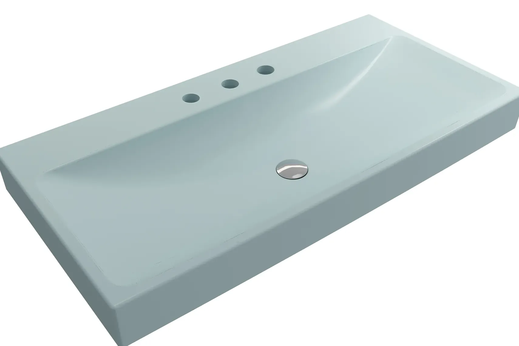 BOCCHI Scala 40" Rectangle Wallmount Fireclay Bathroom Sink, Matte Ice Blue, 3 Faucet Hole, 1079-029-0127