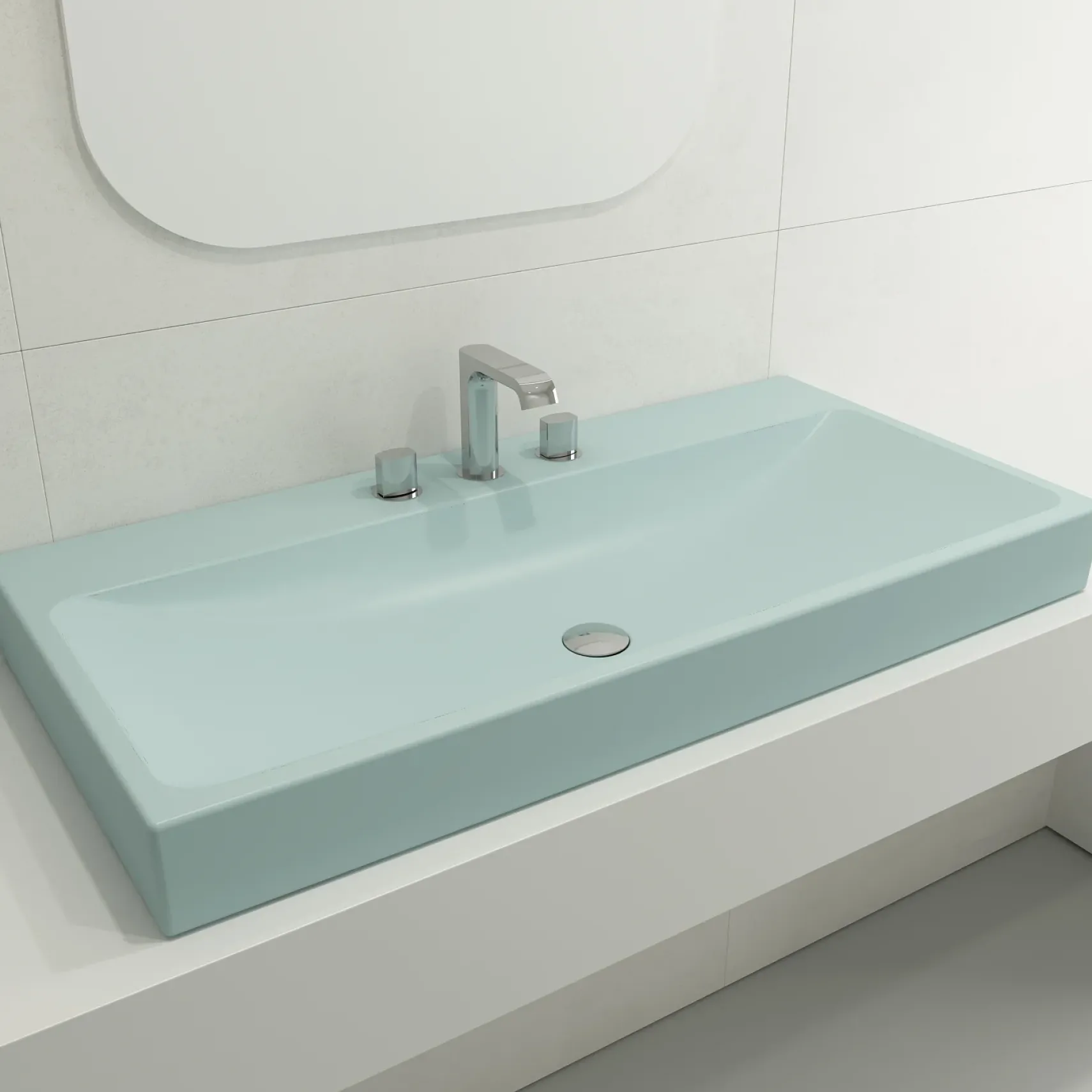 BOCCHI Scala 40" Rectangle Wallmount Fireclay Bathroom Sink, Matte Ice Blue, 3 Faucet Hole, 1079-029-0127