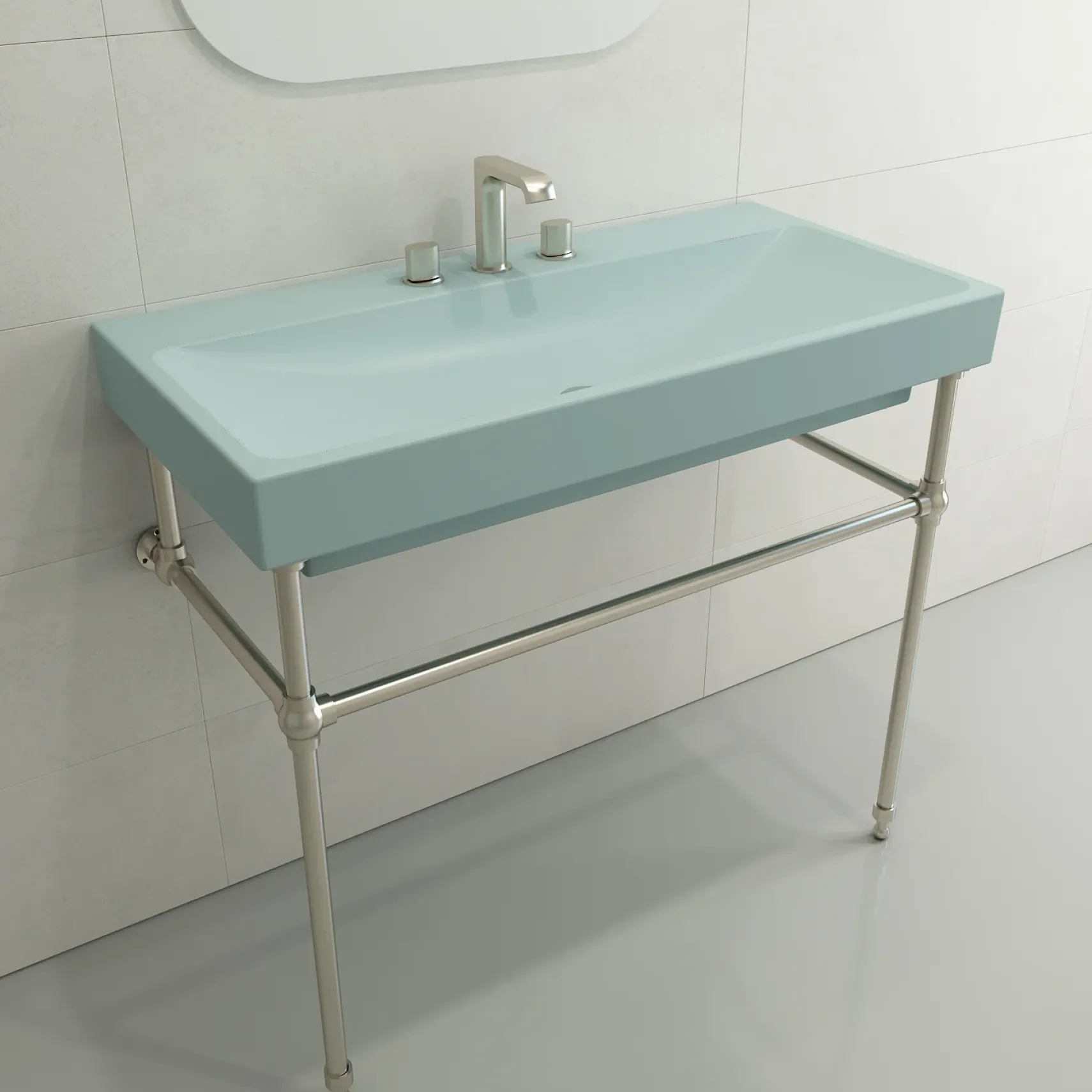 BOCCHI Scala 40" Rectangle Wallmount Fireclay Bathroom Sink, Matte Ice Blue, 3 Faucet Hole, 1079-029-0127