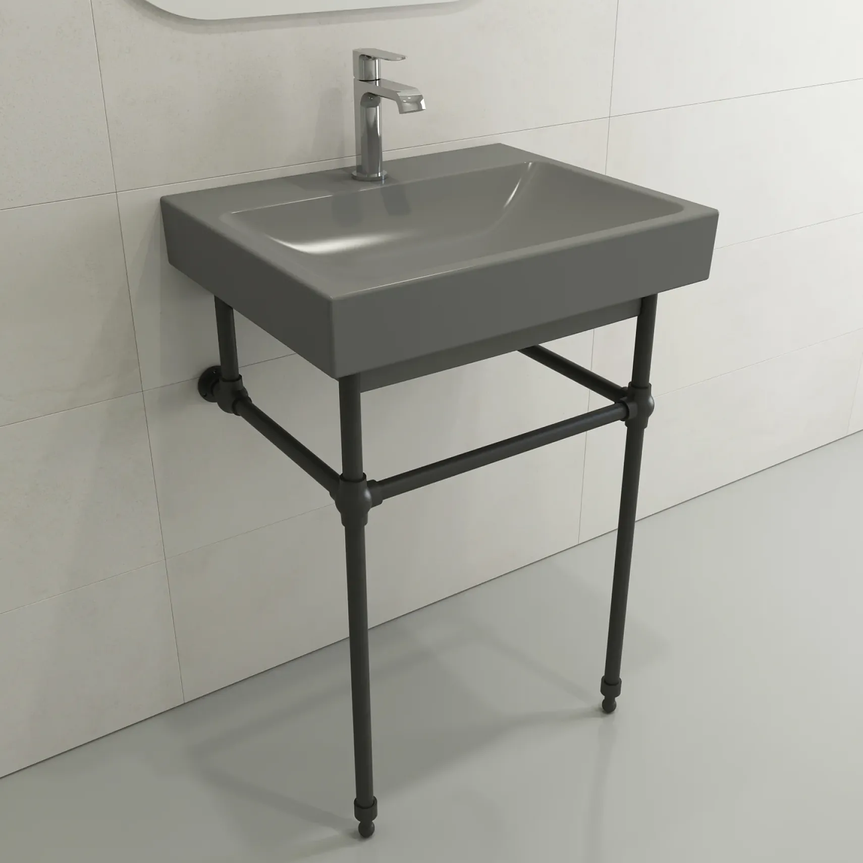 BOCCHI Scala 24" Rectangle Wallmount Fireclay Bathroom Sink, Matte Gray, Single Faucet Hole, 1077-006-0126