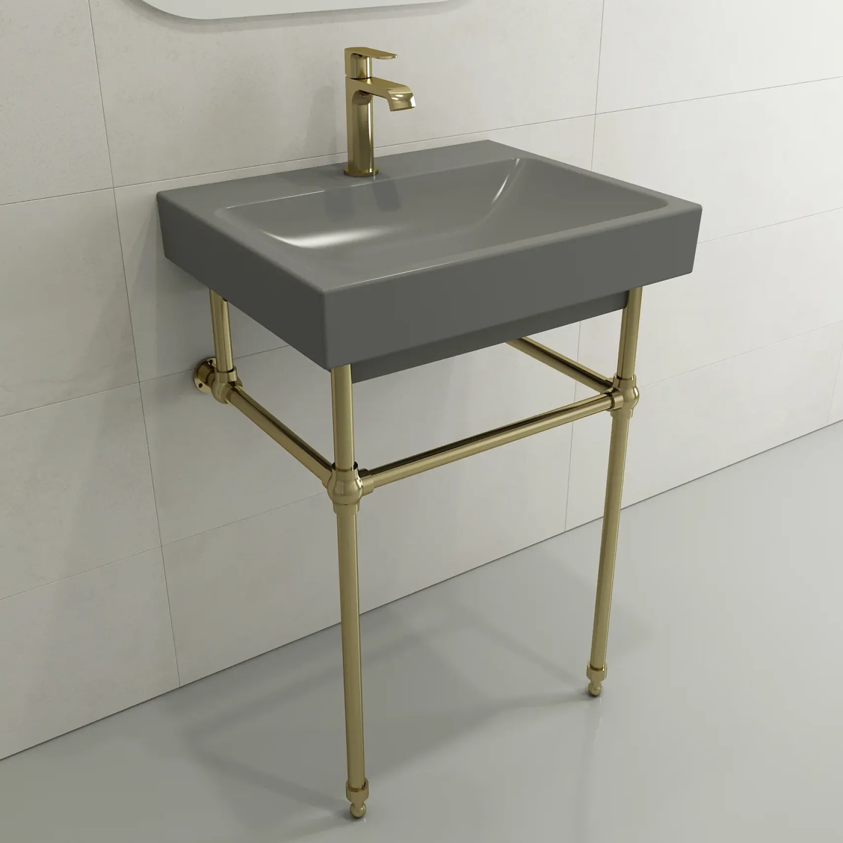BOCCHI Scala 24" Rectangle Wallmount Fireclay Bathroom Sink, Matte Gray, Single Faucet Hole, 1077-006-0126
