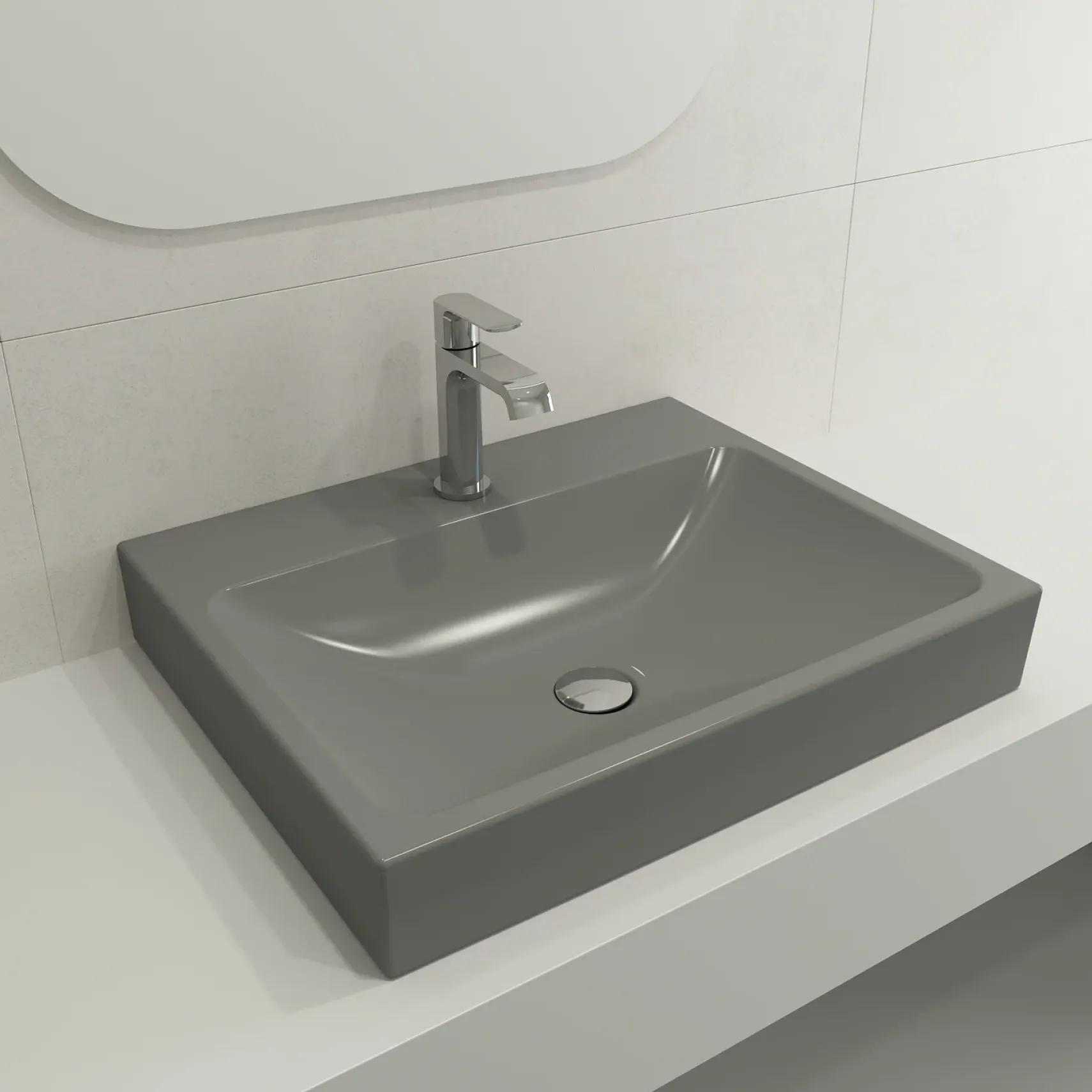 BOCCHI Scala 24" Rectangle Wallmount Fireclay Bathroom Sink, Matte Gray, Single Faucet Hole, 1077-006-0126