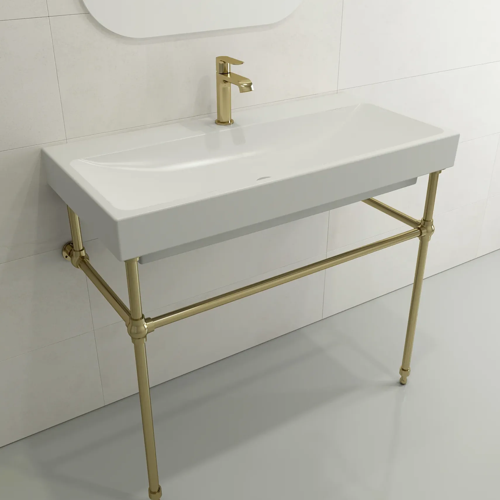BOCCHI Scala 40" Rectangle Wallmount Fireclay Bathroom Sink, Matte White, Single Faucet Hole, 1079-002-0126