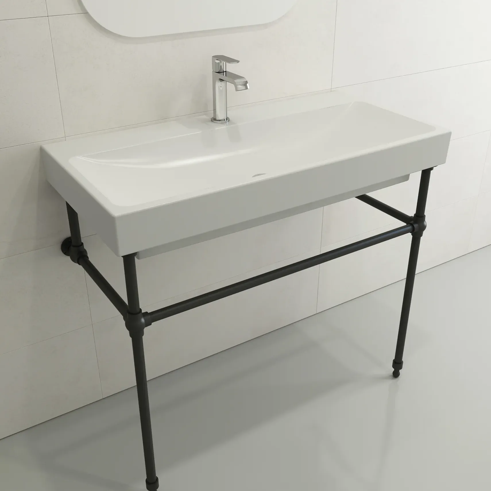 BOCCHI Scala 40" Rectangle Wallmount Fireclay Bathroom Sink, Matte White, Single Faucet Hole, 1079-002-0126