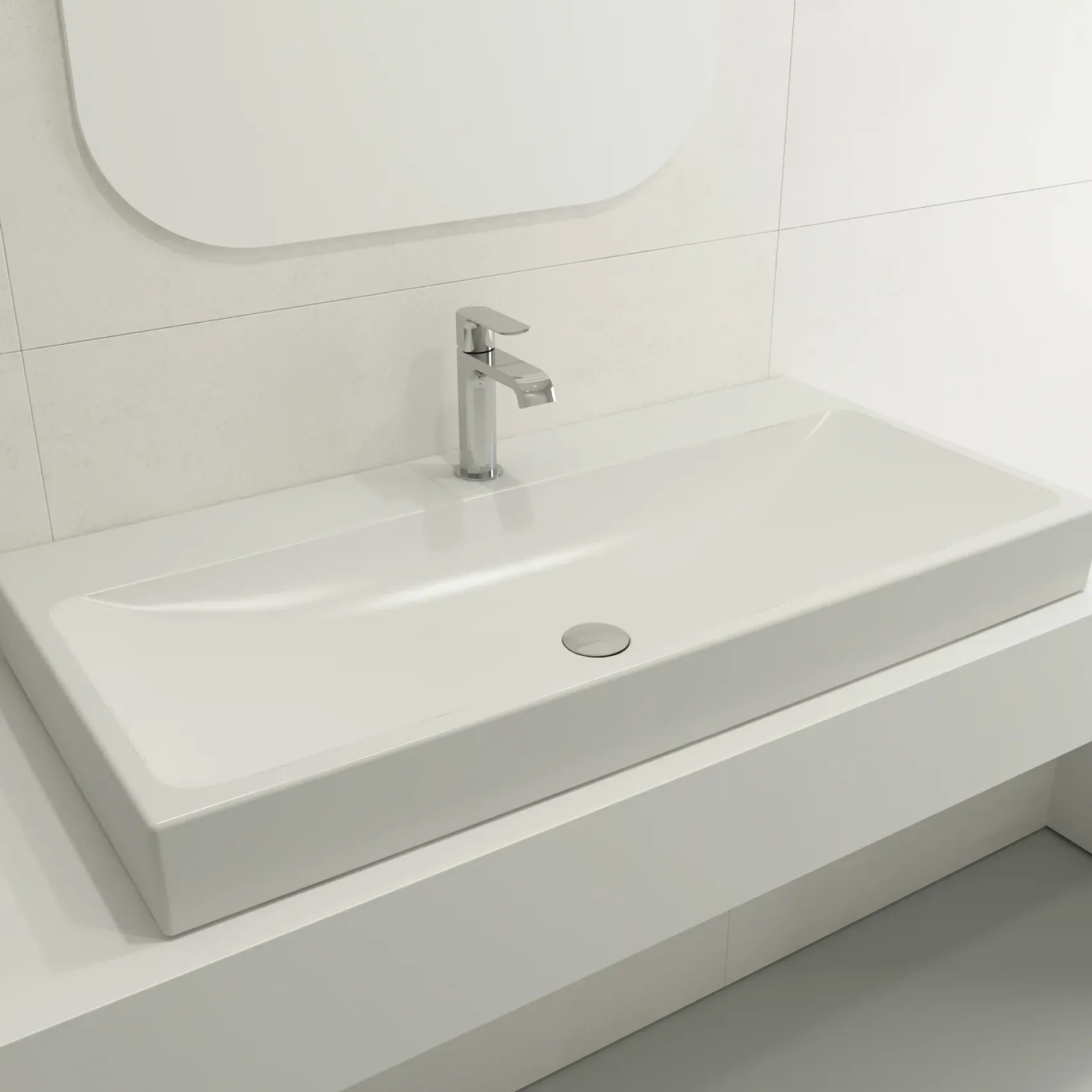 BOCCHI Scala 40" Rectangle Wallmount Fireclay Bathroom Sink, Matte White, Single Faucet Hole, 1079-002-0126