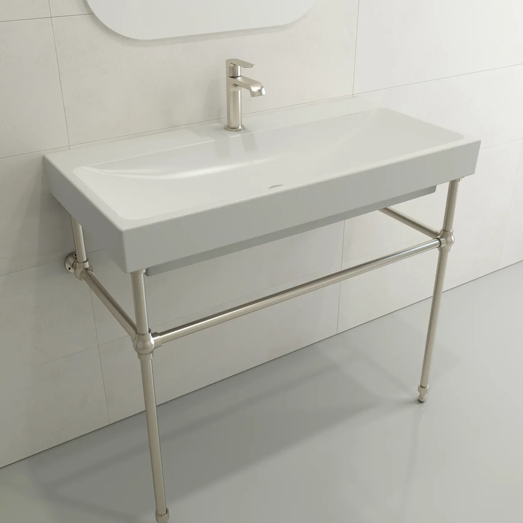 BOCCHI Scala 40" Rectangle Wallmount Fireclay Bathroom Sink, Matte White, Single Faucet Hole, 1079-002-0126