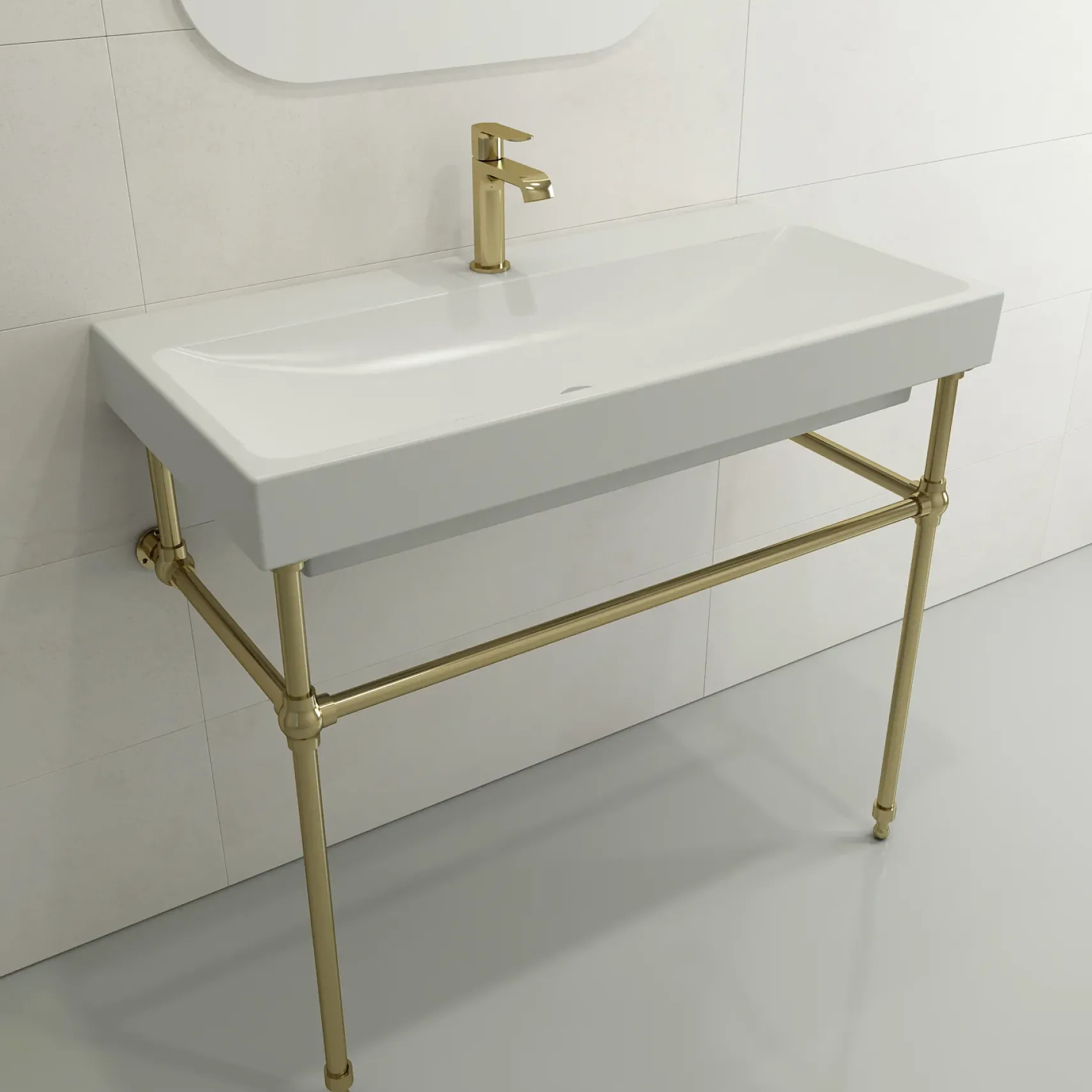 BOCCHI Scala 40" Rectangle Wallmount Fireclay Bathroom Sink, Matte White, Single Faucet Hole, 1079-002-0126