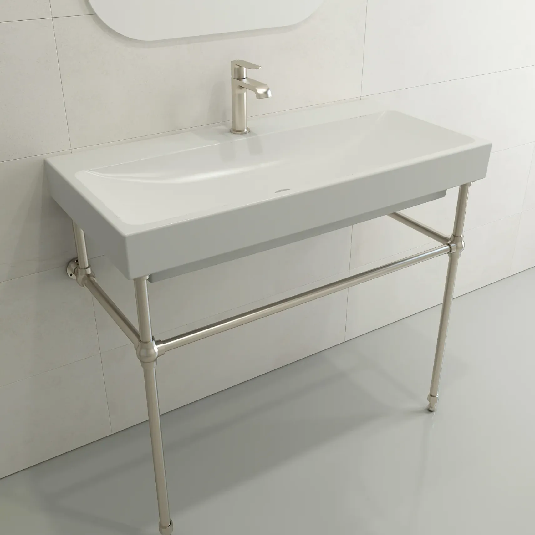 BOCCHI Scala 40" Rectangle Wallmount Fireclay Bathroom Sink, Matte White, Single Faucet Hole, 1079-002-0126