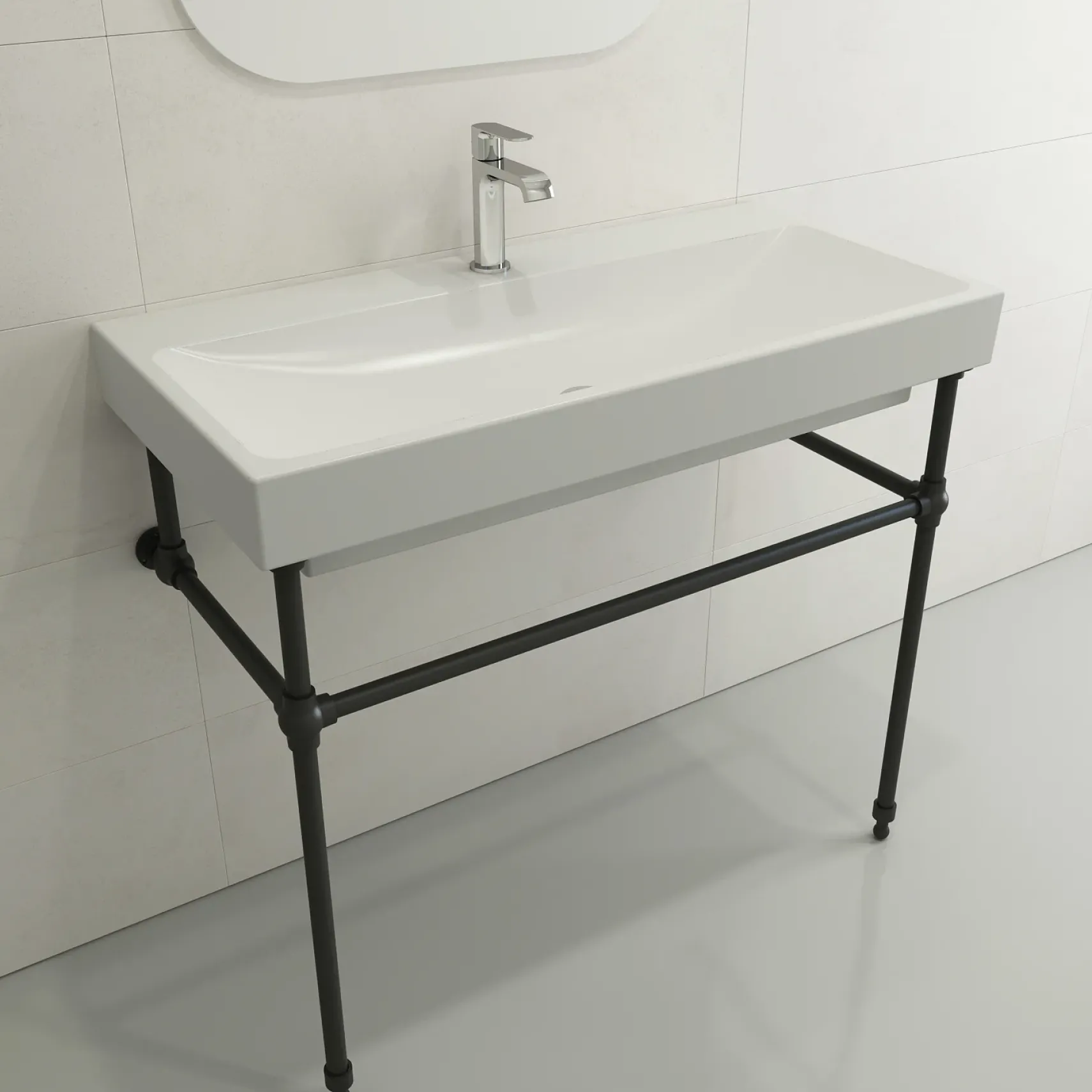 BOCCHI Scala 40" Rectangle Wallmount Fireclay Bathroom Sink, Matte White, Single Faucet Hole, 1079-002-0126