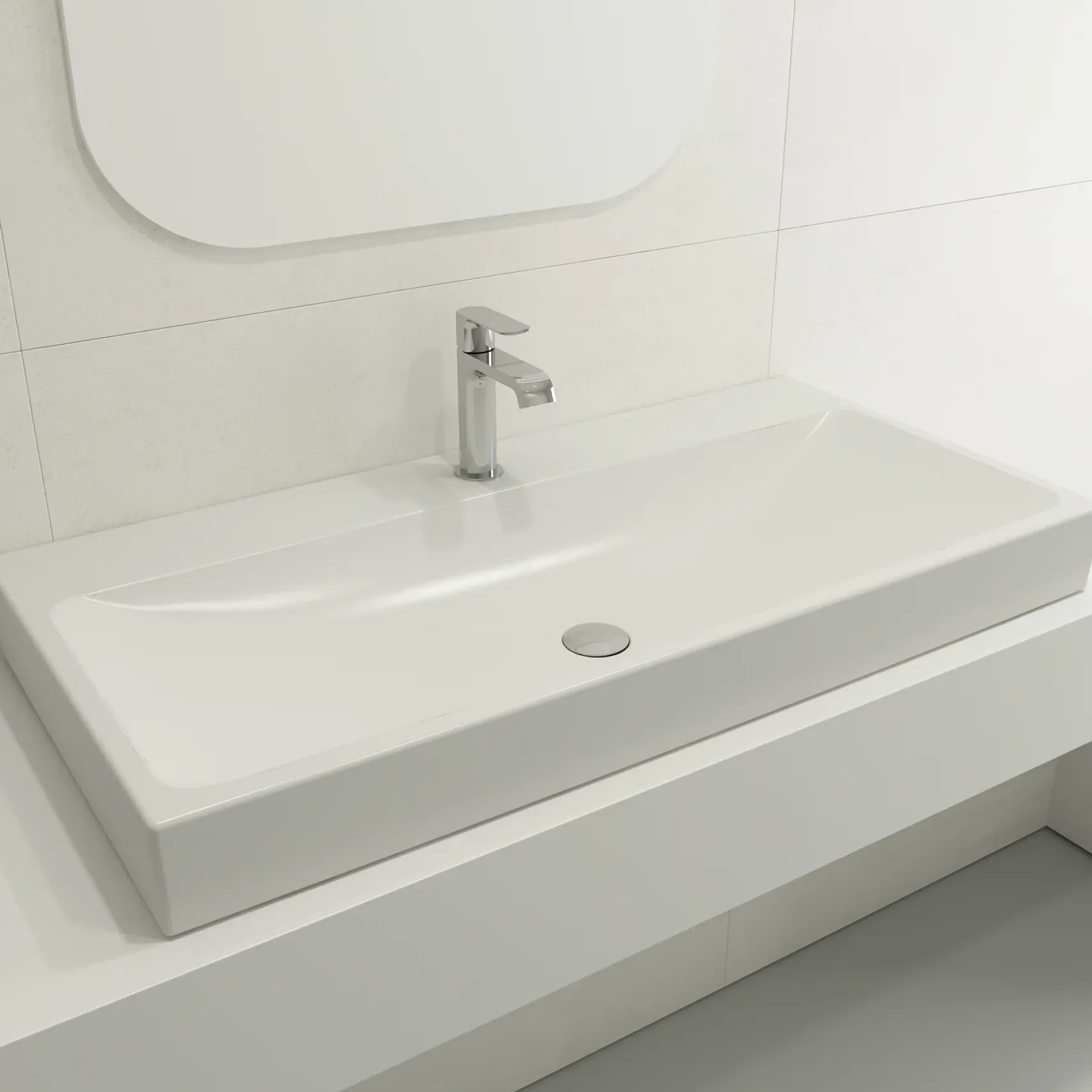 BOCCHI Scala 40" Rectangle Wallmount Fireclay Bathroom Sink, Matte White, Single Faucet Hole, 1079-002-0126