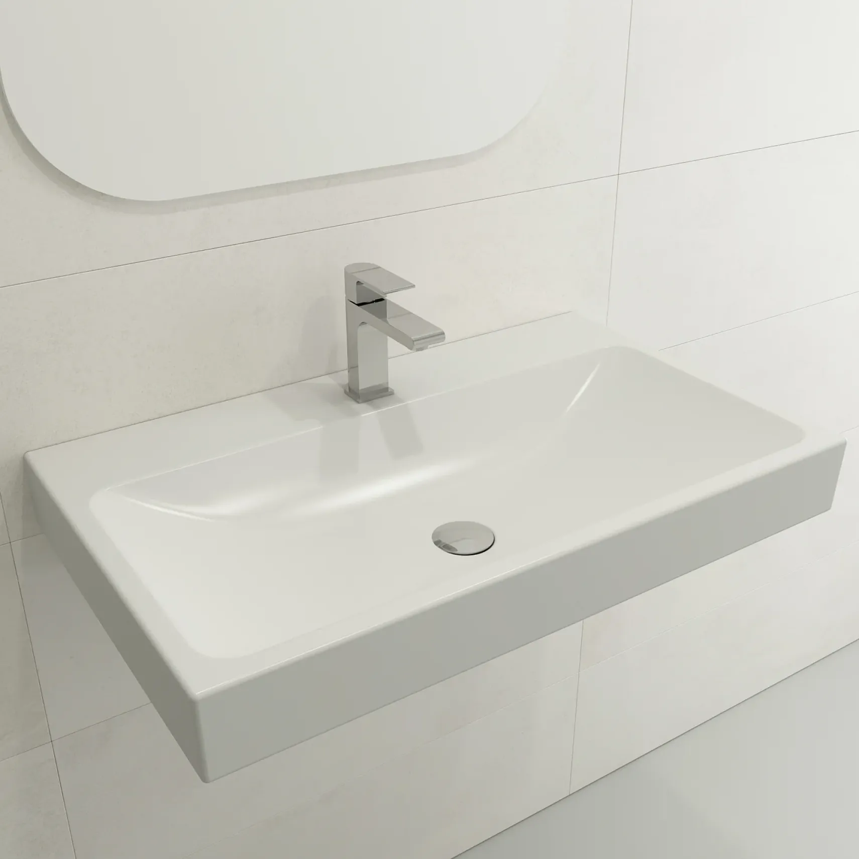 BOCCHI Scala 32" Rectangle Wallmount Fireclay Bathroom Sink, Matte White, Single Faucet Hole, 1078-002-0126