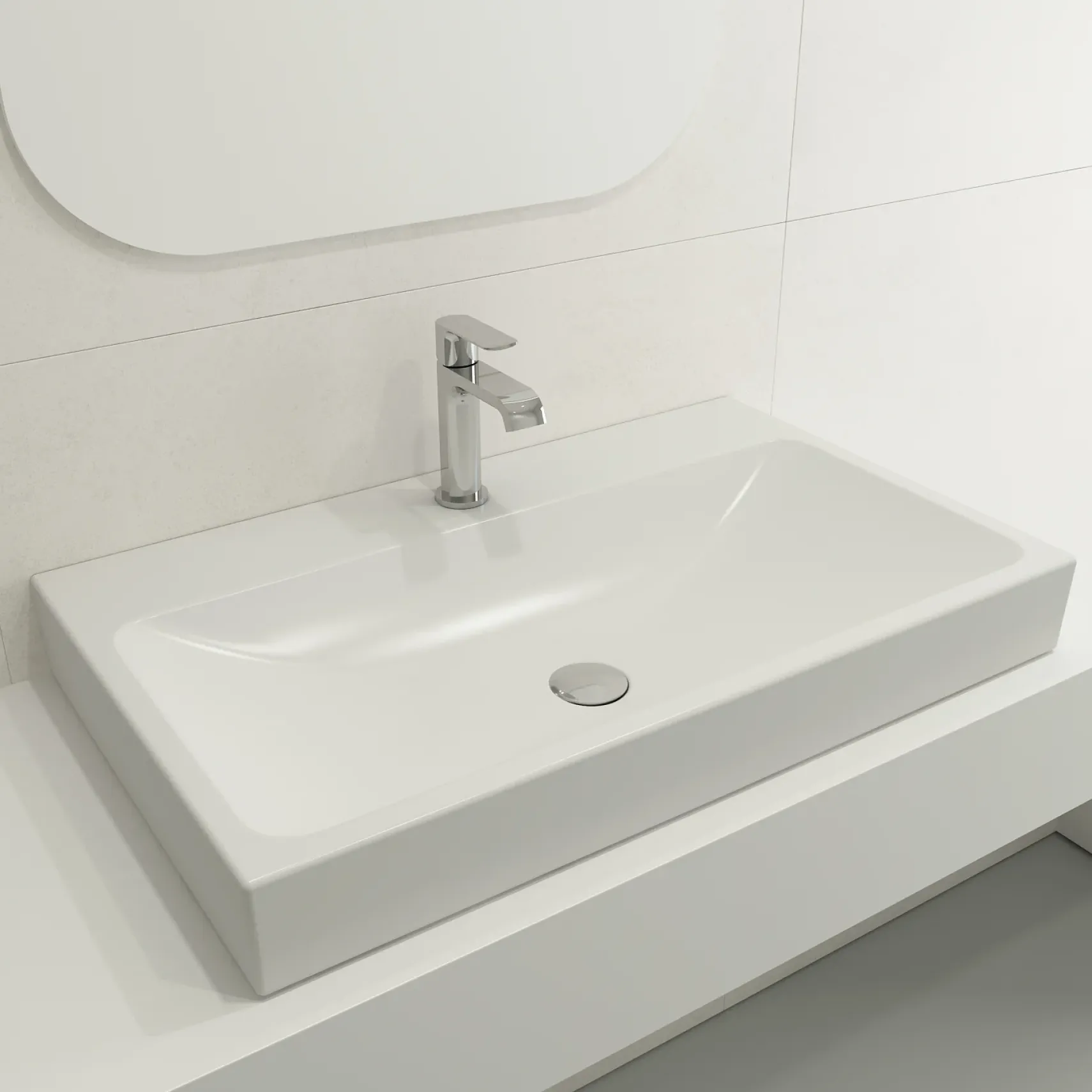 BOCCHI Scala 32" Rectangle Wallmount Fireclay Bathroom Sink, Matte White, Single Faucet Hole, 1078-002-0126