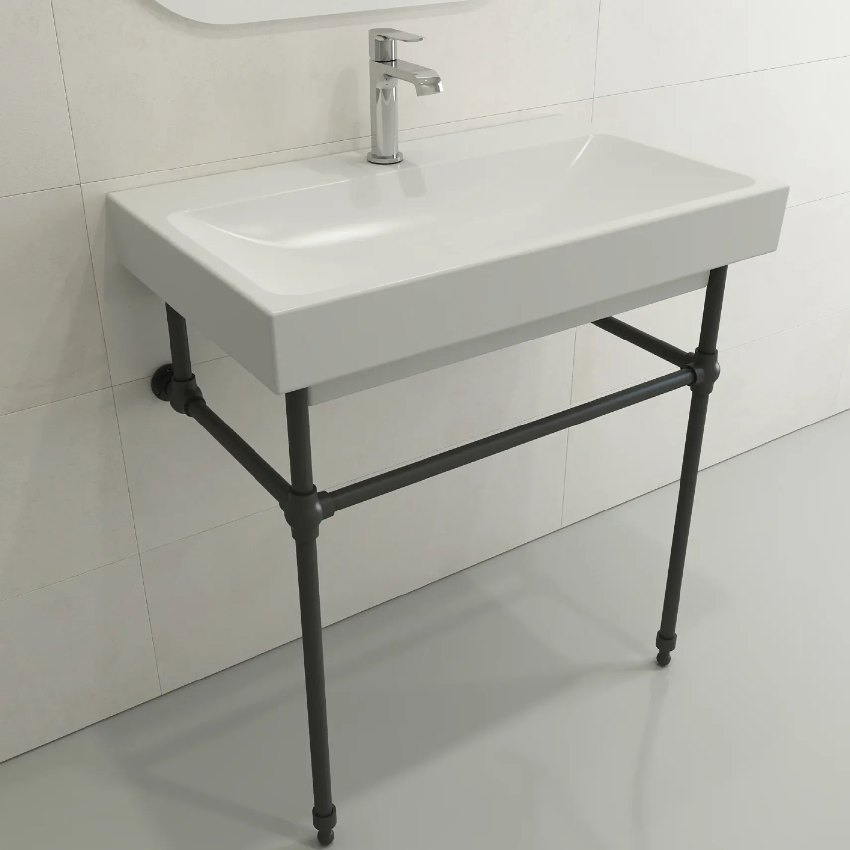 BOCCHI Scala 32" Rectangle Wallmount Fireclay Bathroom Sink, Matte White, Single Faucet Hole, 1078-002-0126