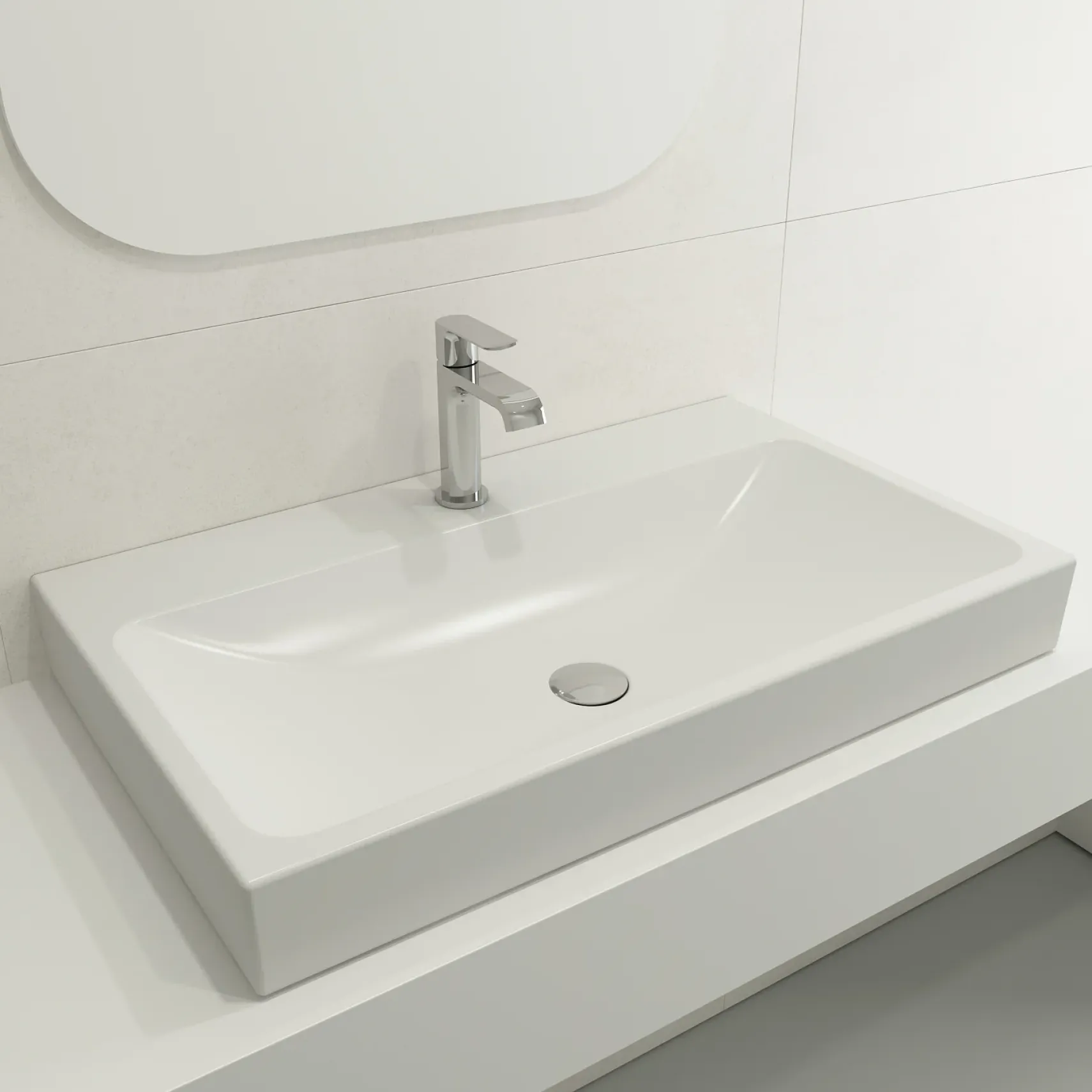 BOCCHI Scala 32" Rectangle Wallmount Fireclay Bathroom Sink, Matte White, Single Faucet Hole, 1078-002-0126
