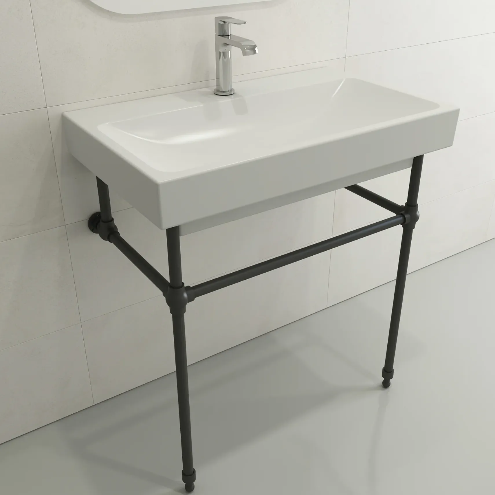 BOCCHI Scala 32" Rectangle Wallmount Fireclay Bathroom Sink, Matte White, Single Faucet Hole, 1078-002-0126