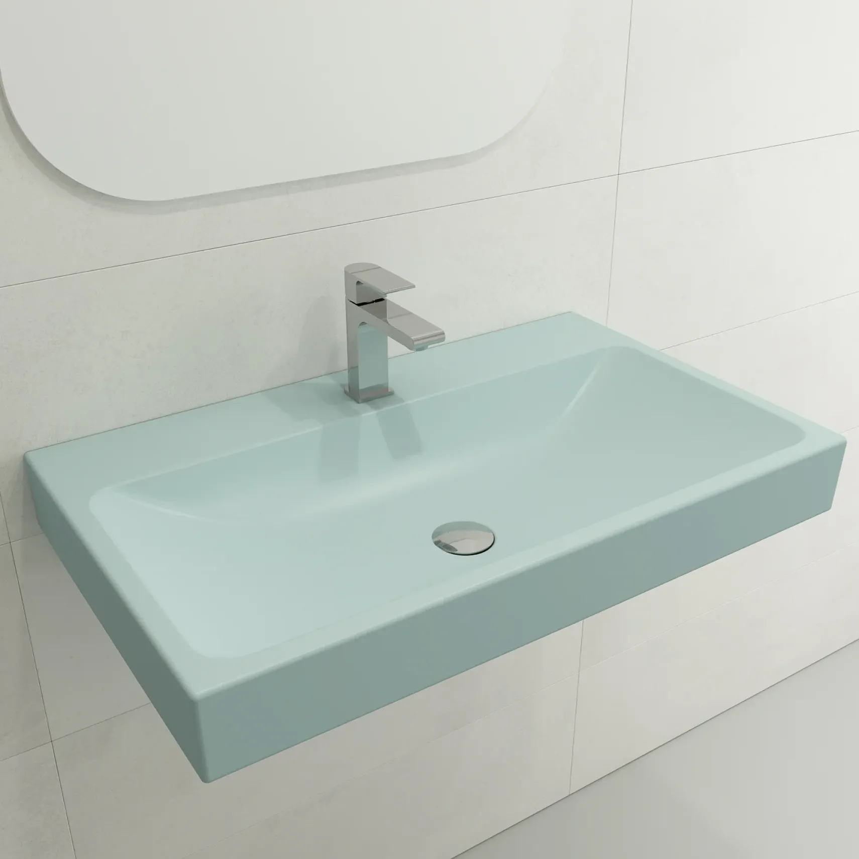 BOCCHI Scala 32" Rectangle Wallmount Fireclay Bathroom Sink, Matte Ice Blue, Single Faucet Hole, 1078-029-0126