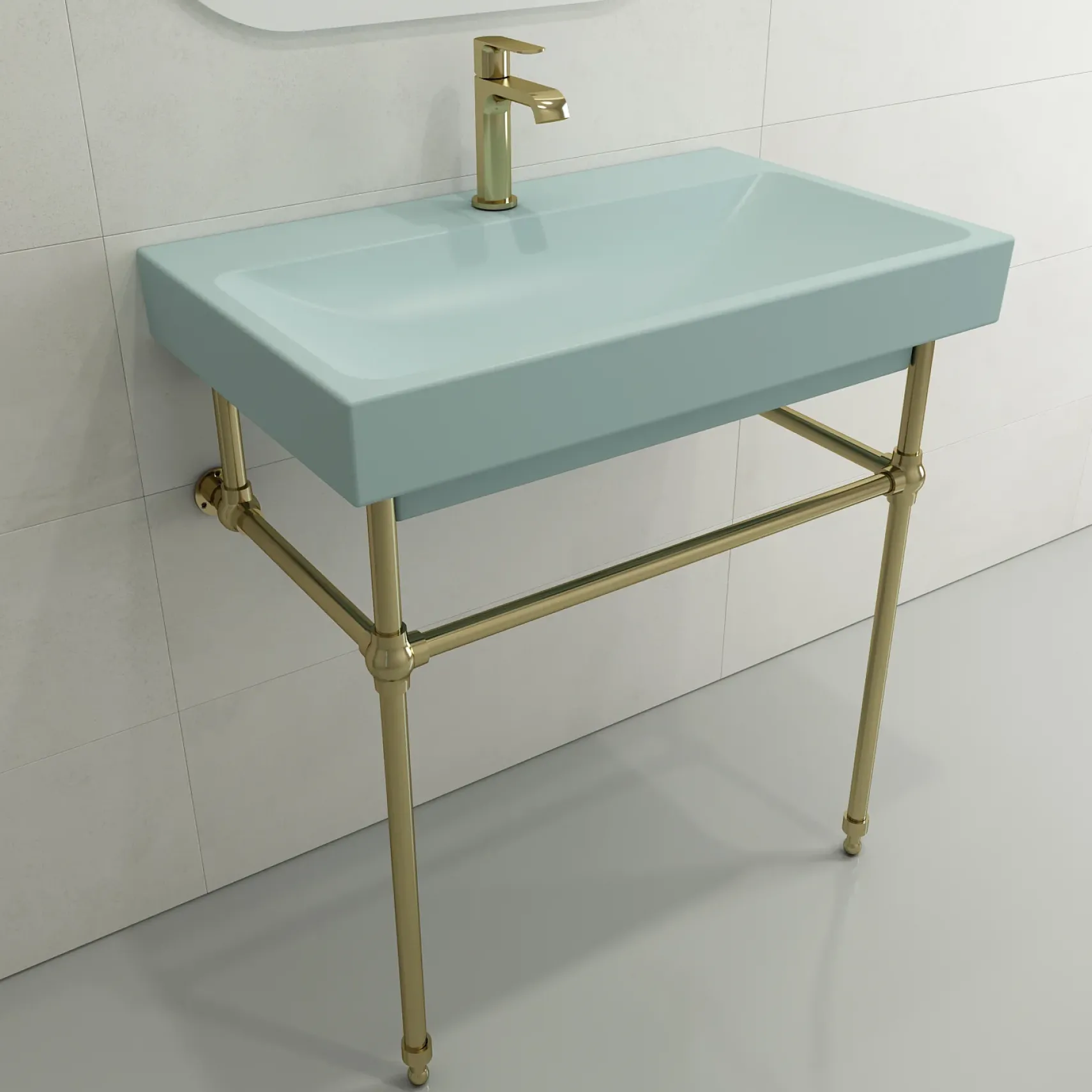BOCCHI Scala 32" Rectangle Wallmount Fireclay Bathroom Sink, Matte Ice Blue, Single Faucet Hole, 1078-029-0126