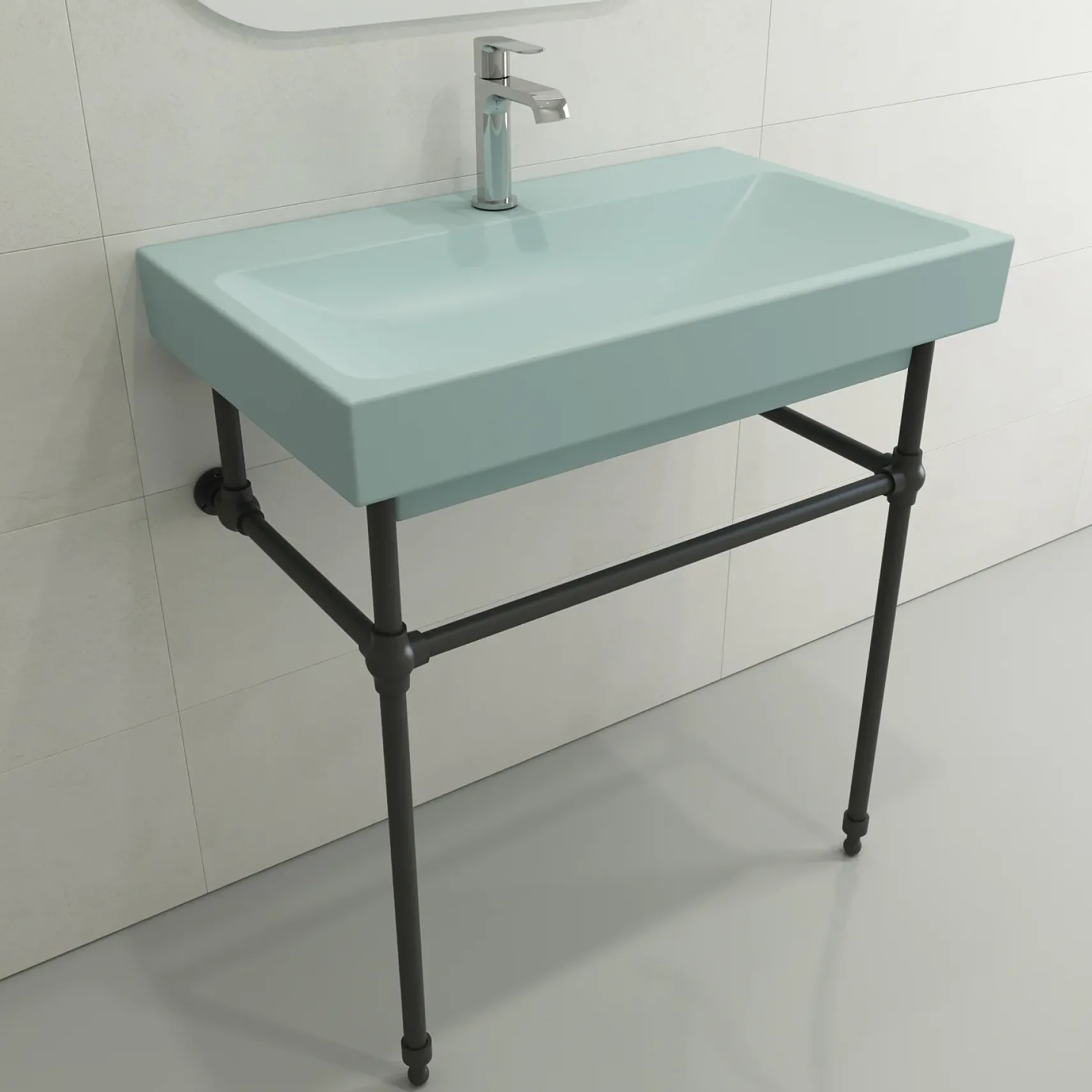 BOCCHI Scala 32" Rectangle Wallmount Fireclay Bathroom Sink, Matte Ice Blue, Single Faucet Hole, 1078-029-0126