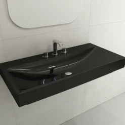 BOCCHI Scala 40" Rectangle Wallmount Fireclay Bathroom Sink, Black, 3 Faucet Hole, 1079-005-0127