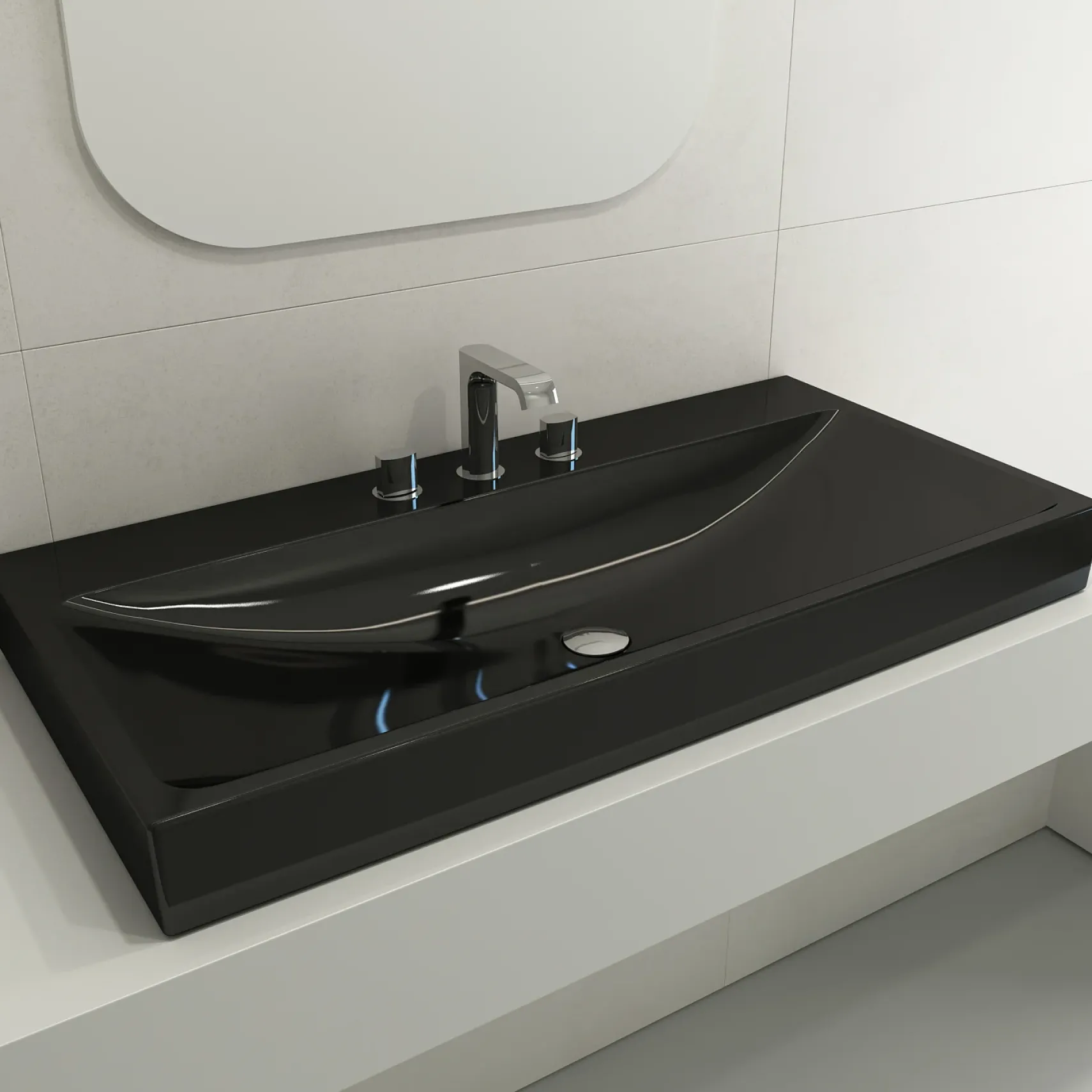 BOCCHI Scala 40" Rectangle Wallmount Fireclay Bathroom Sink, Black, 3 Faucet Hole, 1079-005-0127