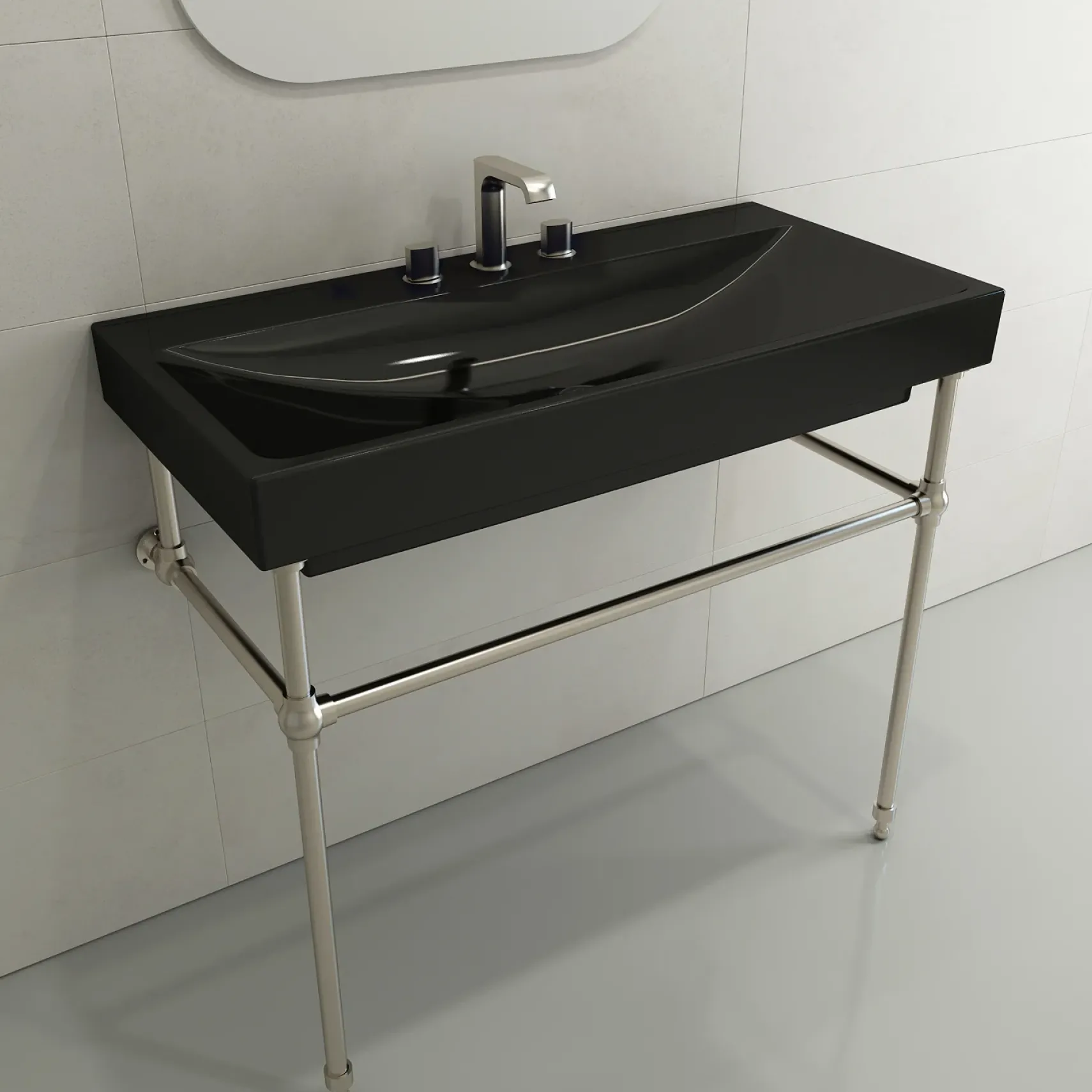 BOCCHI Scala 40" Rectangle Wallmount Fireclay Bathroom Sink, Black, 3 Faucet Hole, 1079-005-0127