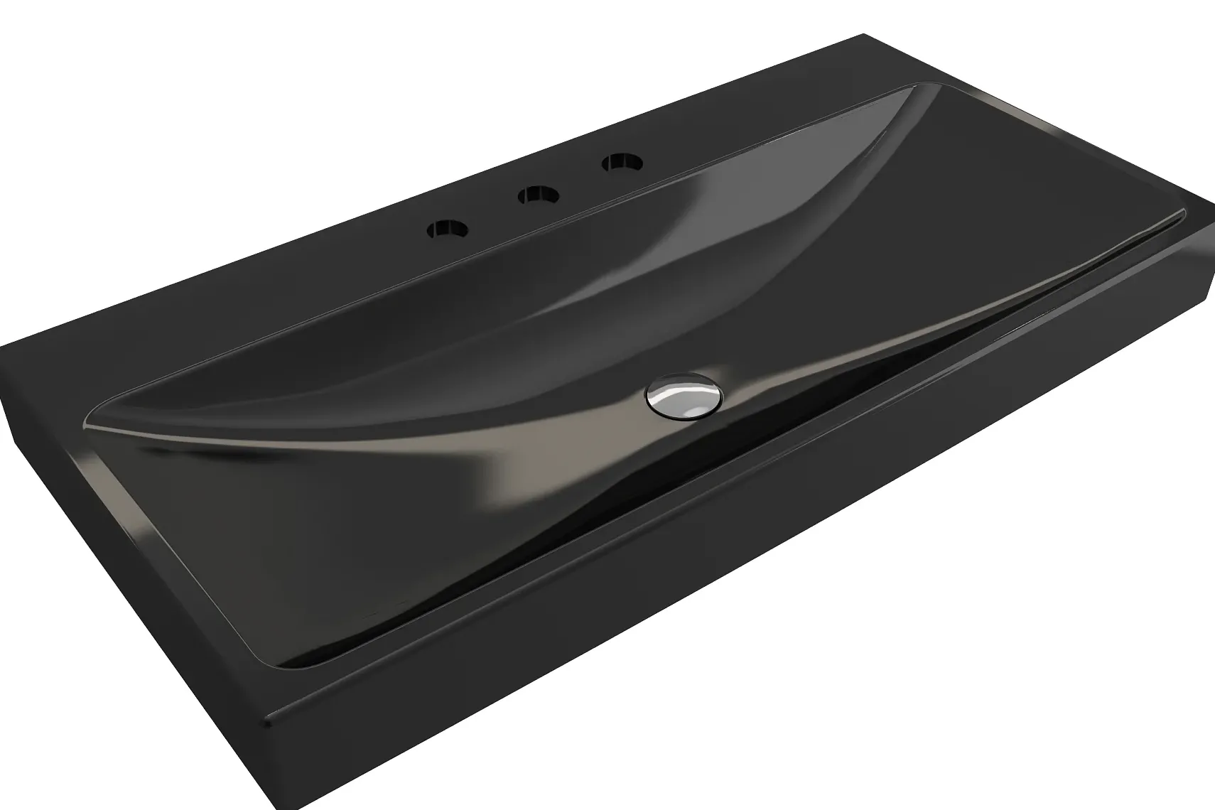 BOCCHI Scala 40" Rectangle Wallmount Fireclay Bathroom Sink, Black, 3 Faucet Hole, 1079-005-0127