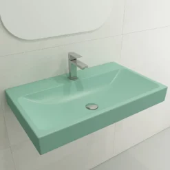 BOCCHI Scala 32" Rectangle Wallmount Fireclay Bathroom Sink, Matte Mint Green, Single Faucet Hole, 1078-033-0126