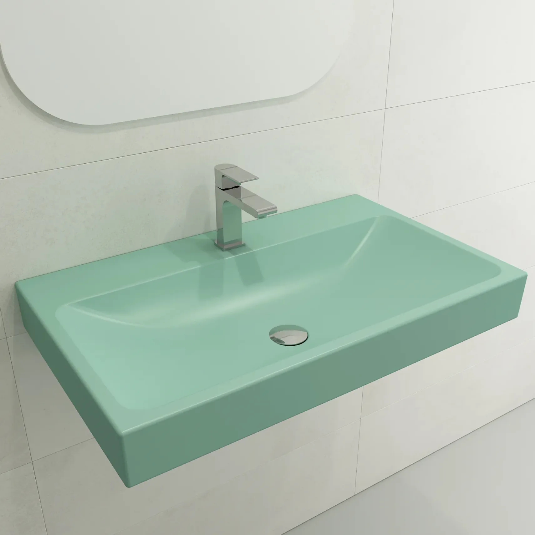 BOCCHI Scala 32" Rectangle Wallmount Fireclay Bathroom Sink, Matte Mint Green, Single Faucet Hole, 1078-033-0126
