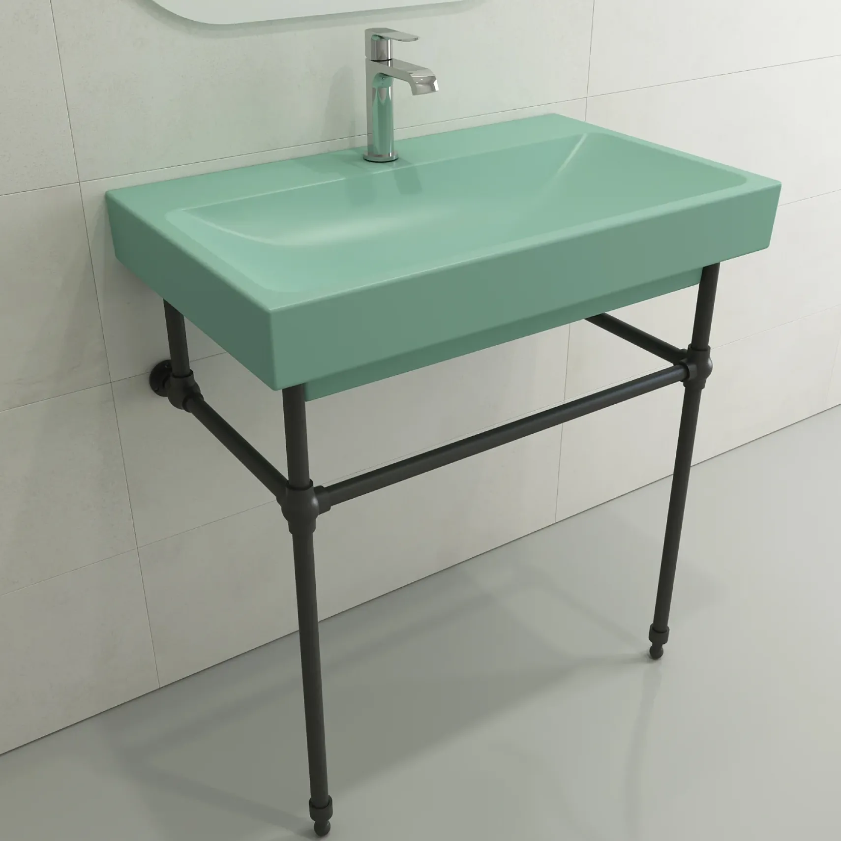 BOCCHI Scala 32" Rectangle Wallmount Fireclay Bathroom Sink, Matte Mint Green, Single Faucet Hole, 1078-033-0126