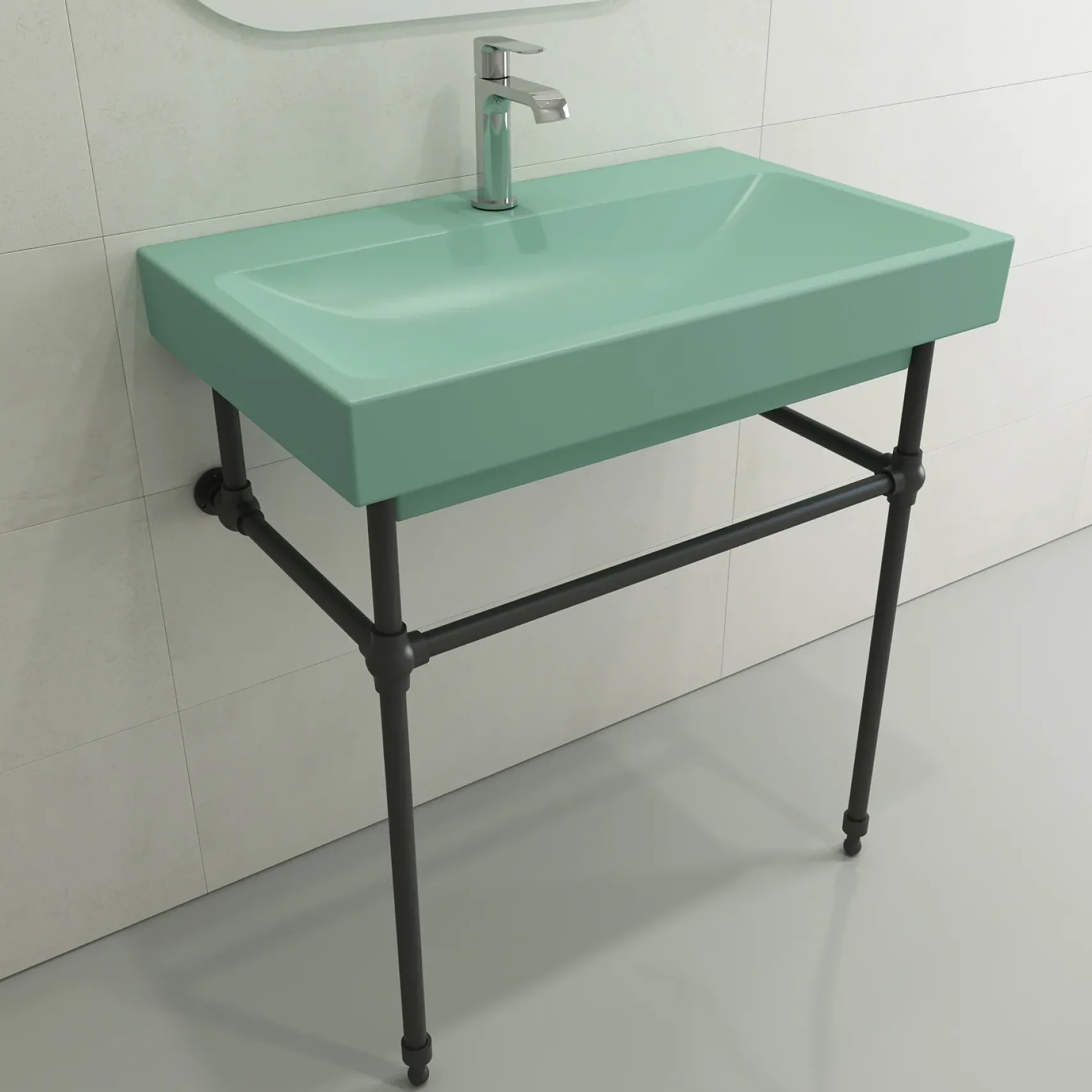 BOCCHI Scala 32" Rectangle Wallmount Fireclay Bathroom Sink, Matte Mint Green, Single Faucet Hole, 1078-033-0126