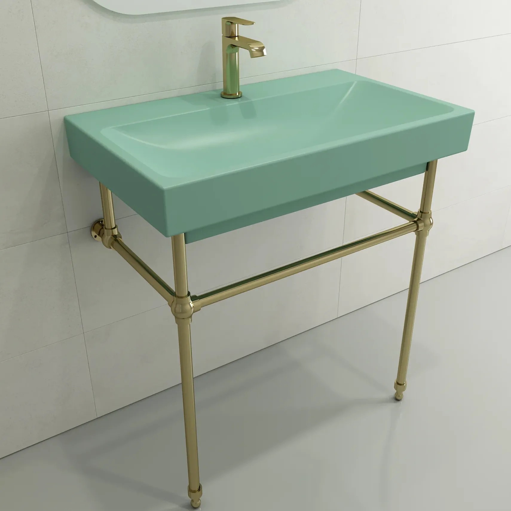 BOCCHI Scala 32" Rectangle Wallmount Fireclay Bathroom Sink, Matte Mint Green, Single Faucet Hole, 1078-033-0126