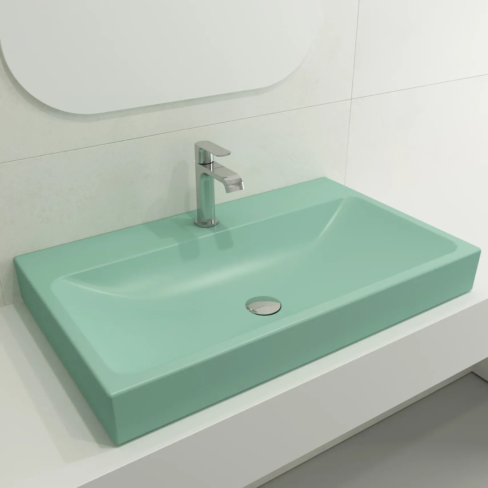 BOCCHI Scala 32" Rectangle Wallmount Fireclay Bathroom Sink, Matte Mint Green, Single Faucet Hole, 1078-033-0126