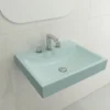 BOCCHI Scala 24" Rectangle Wallmount Fireclay Bathroom Sink, Matte Ice Blue, 3 Faucet Hole, 1077-029-0127