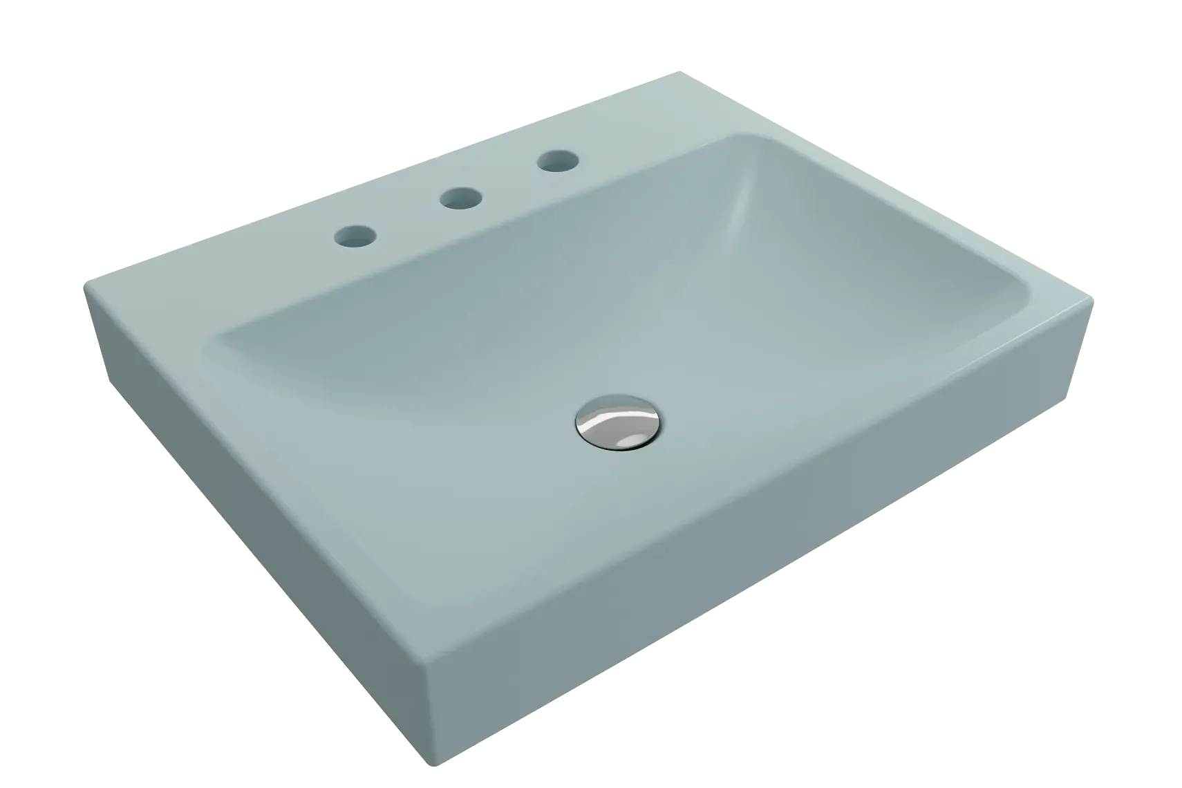 BOCCHI Scala 24" Rectangle Wallmount Fireclay Bathroom Sink, Matte Ice Blue, 3 Faucet Hole, 1077-029-0127