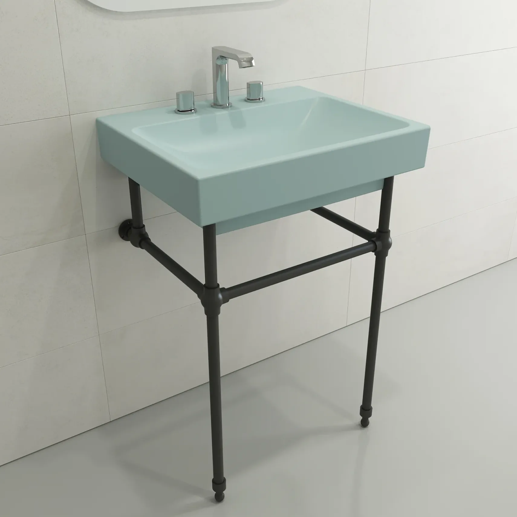 BOCCHI Scala 24" Rectangle Wallmount Fireclay Bathroom Sink, Matte Ice Blue, 3 Faucet Hole, 1077-029-0127