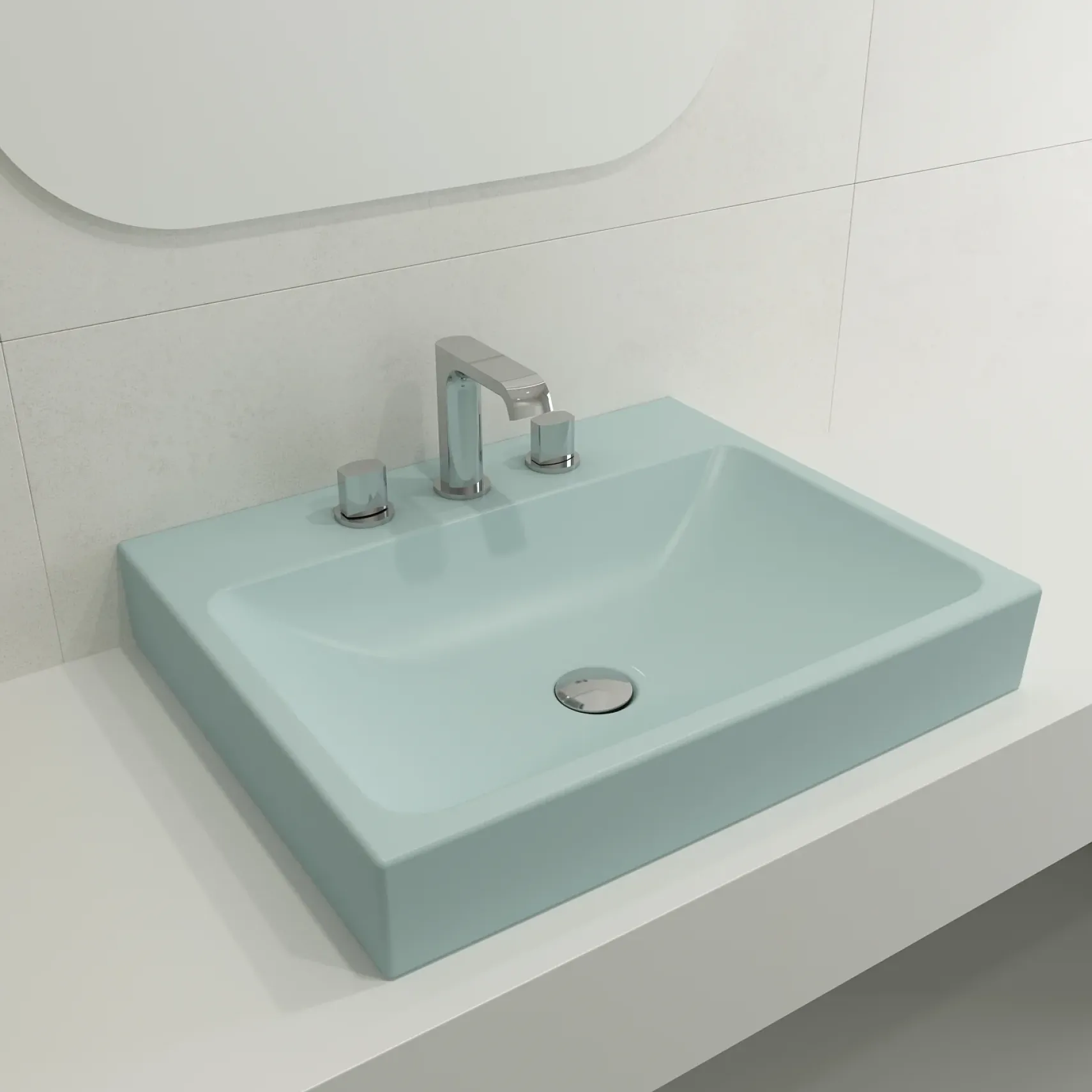 BOCCHI Scala 24" Rectangle Wallmount Fireclay Bathroom Sink, Matte Ice Blue, 3 Faucet Hole, 1077-029-0127