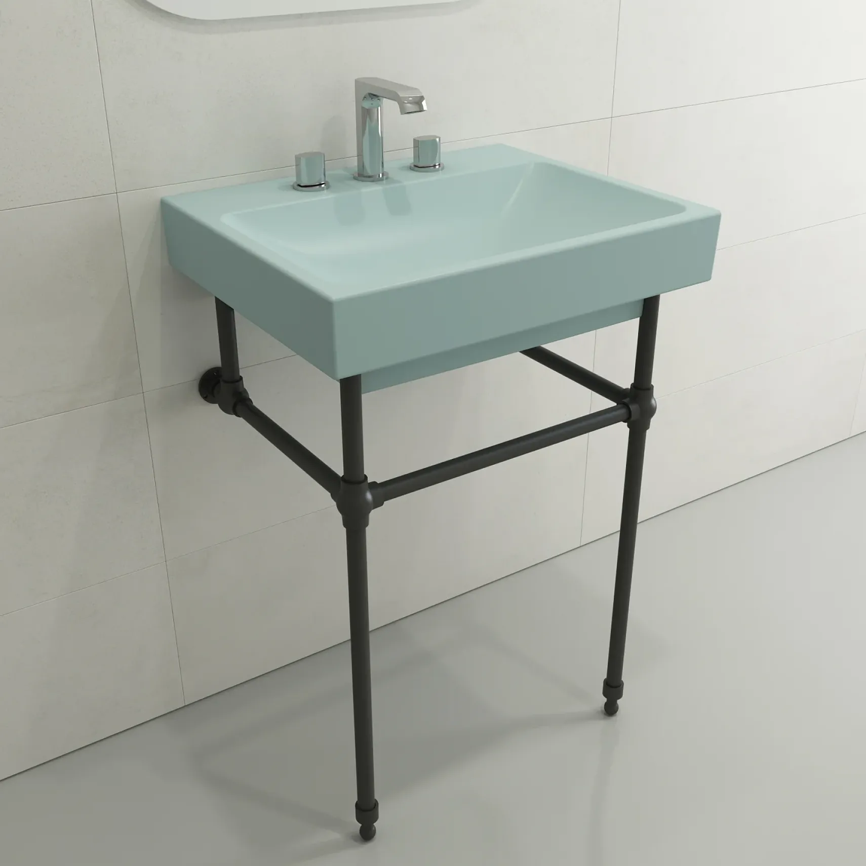 BOCCHI Scala 24" Rectangle Wallmount Fireclay Bathroom Sink, Matte Ice Blue, 3 Faucet Hole, 1077-029-0127