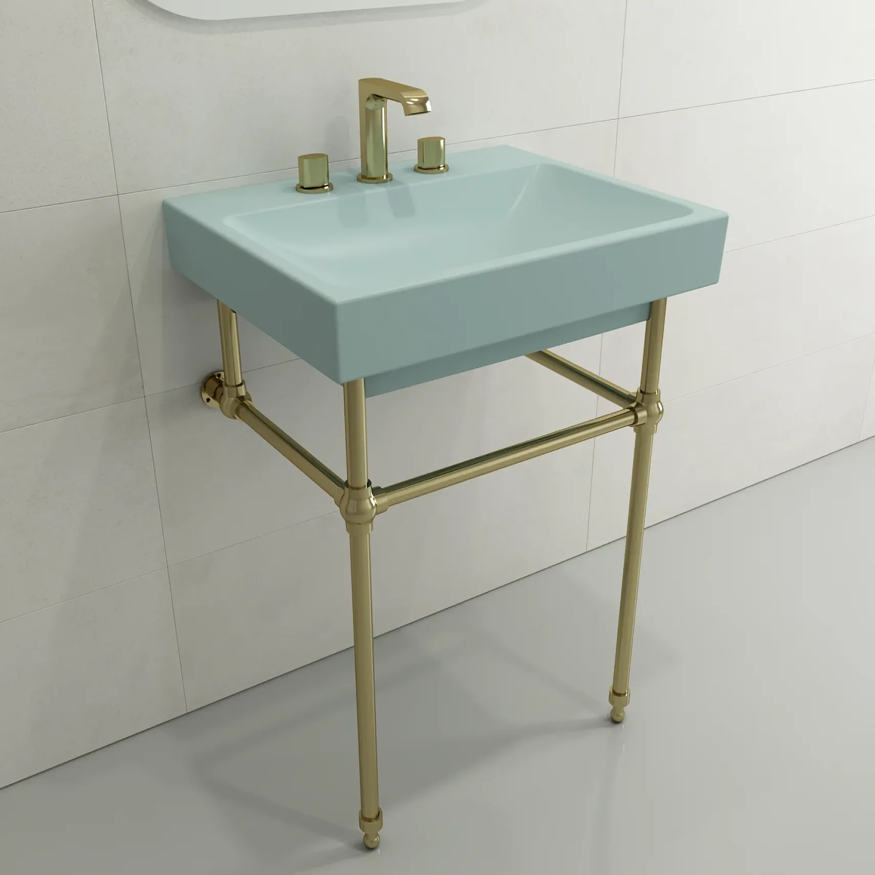BOCCHI Scala 24" Rectangle Wallmount Fireclay Bathroom Sink, Matte Ice Blue, 3 Faucet Hole, 1077-029-0127