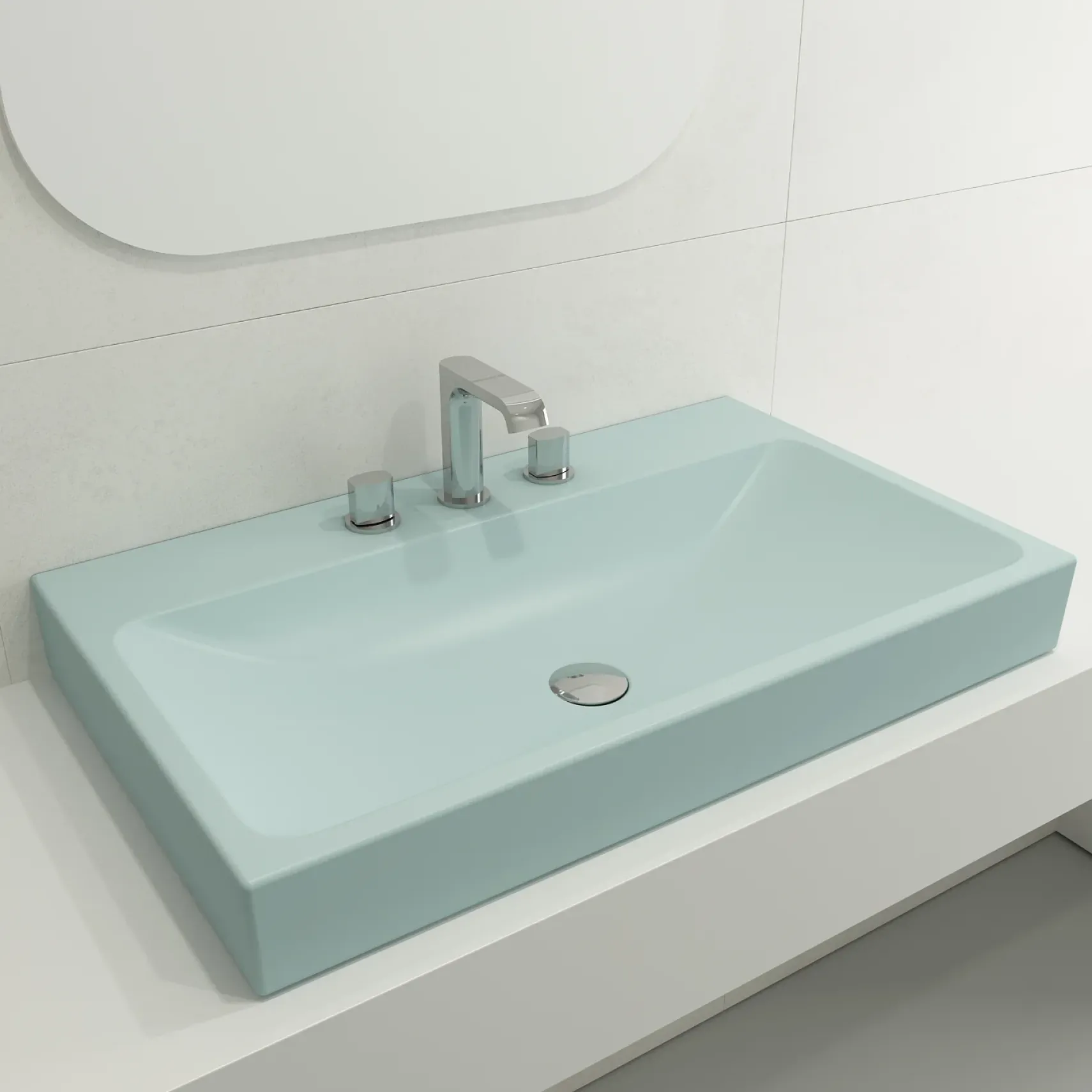 BOCCHI Scala 32" Rectangle Wallmount Fireclay Bathroom Sink, Matte Ice Blue, 3 Faucet Hole, 1078-029-0127