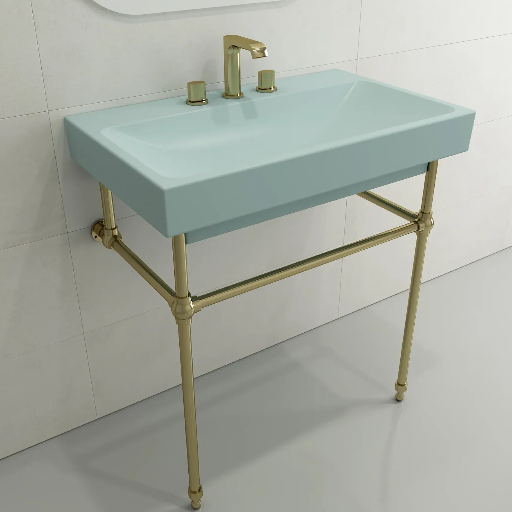 BOCCHI Scala 32" Rectangle Wallmount Fireclay Bathroom Sink, Matte Ice Blue, 3 Faucet Hole, 1078-029-0127