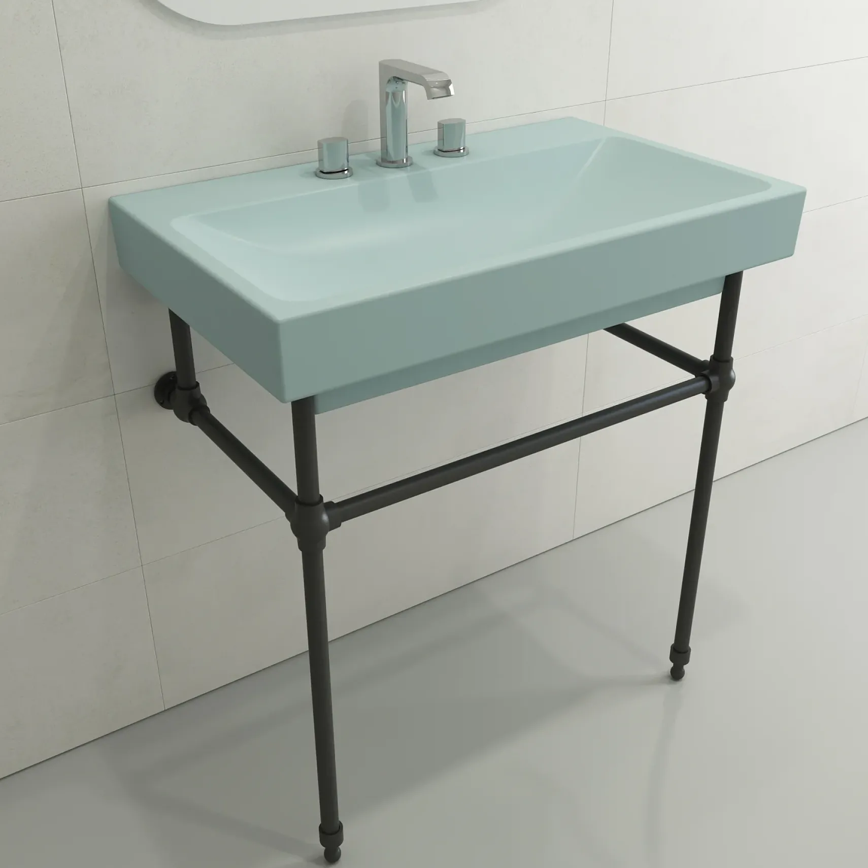 BOCCHI Scala 32" Rectangle Wallmount Fireclay Bathroom Sink, Matte Ice Blue, 3 Faucet Hole, 1078-029-0127