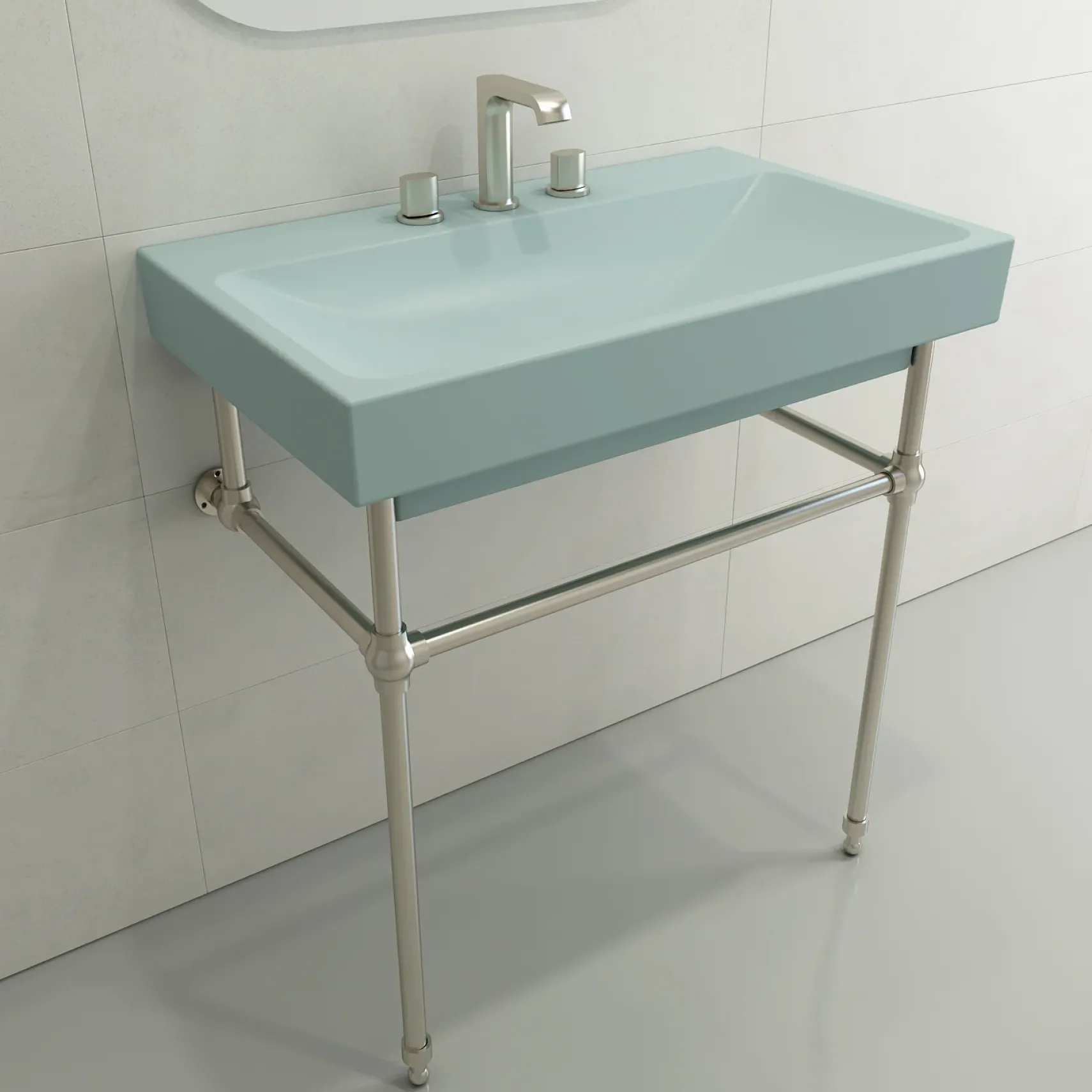 BOCCHI Scala 32" Rectangle Wallmount Fireclay Bathroom Sink, Matte Ice Blue, 3 Faucet Hole, 1078-029-0127
