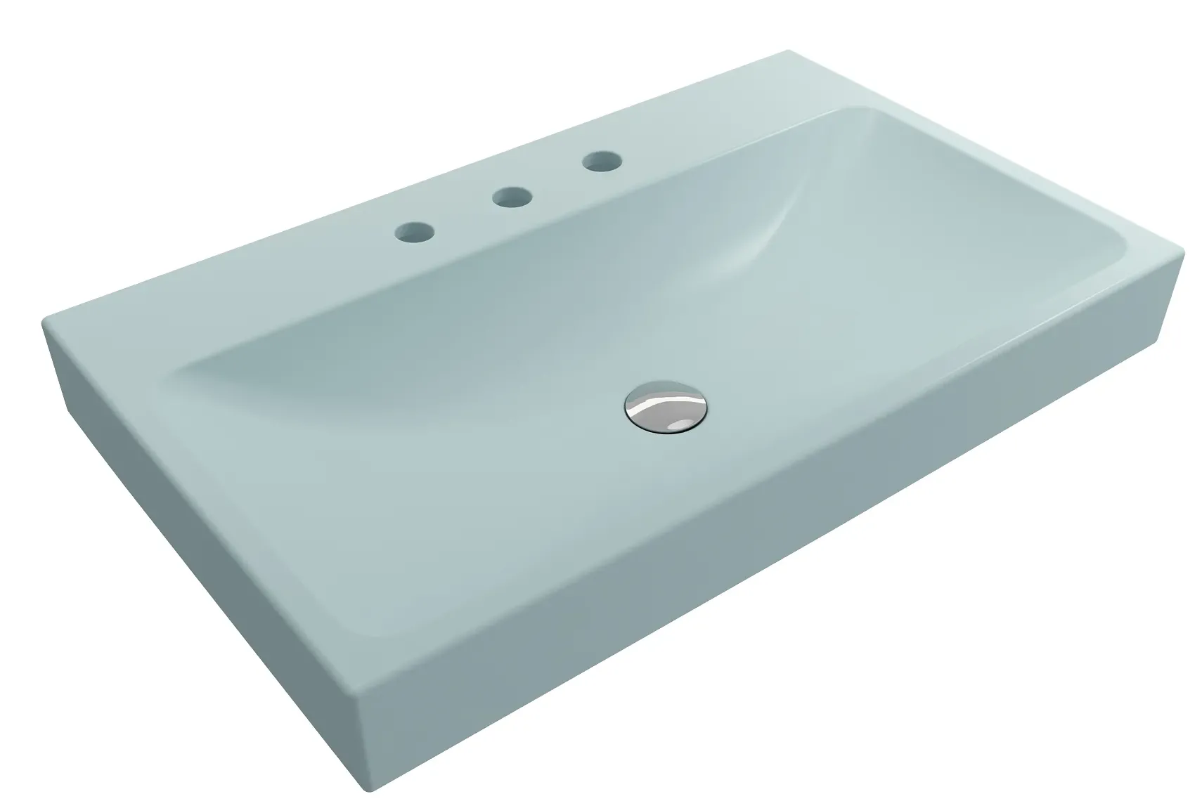 BOCCHI Scala 32" Rectangle Wallmount Fireclay Bathroom Sink, Matte Ice Blue, 3 Faucet Hole, 1078-029-0127